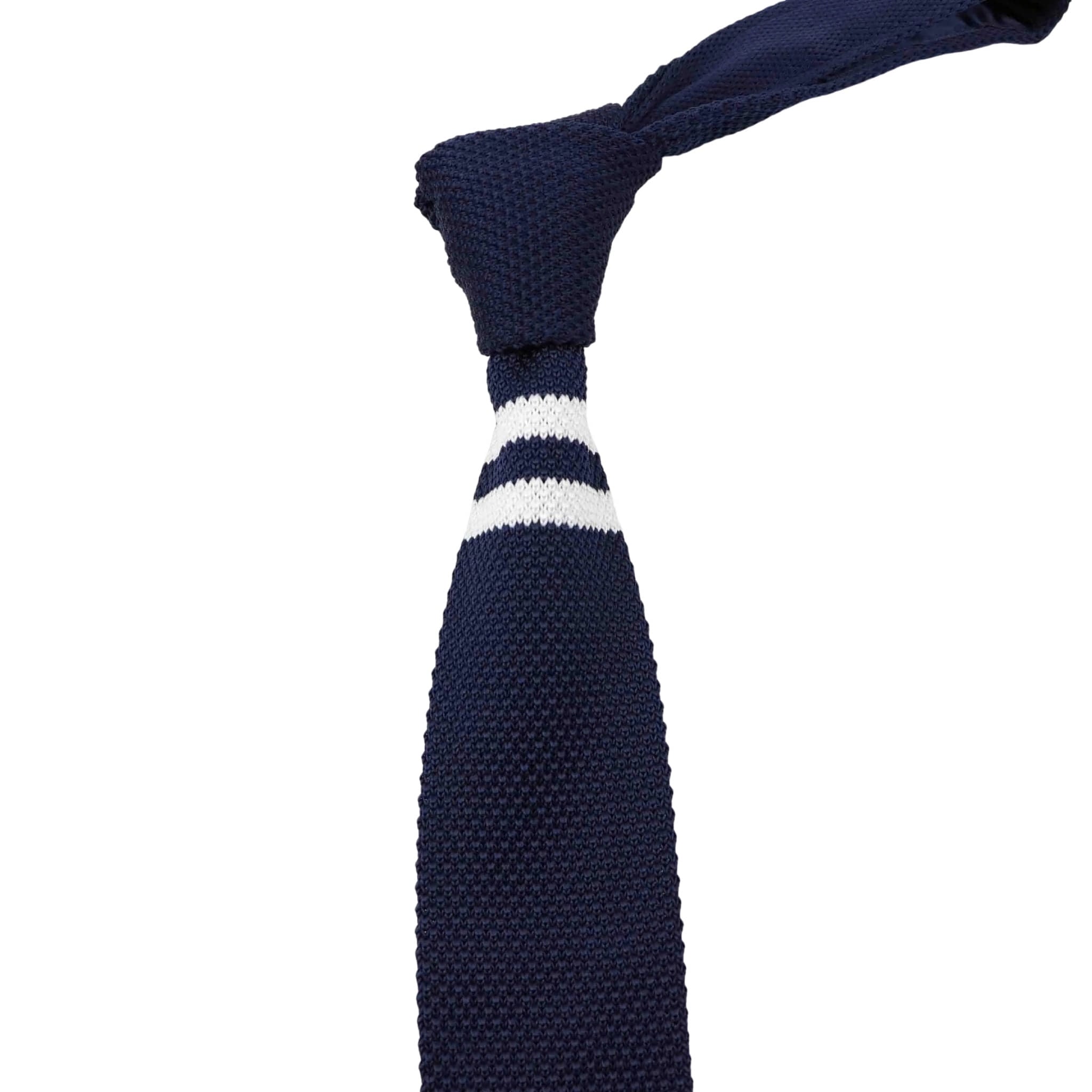Navy White Striped Knitted Tie