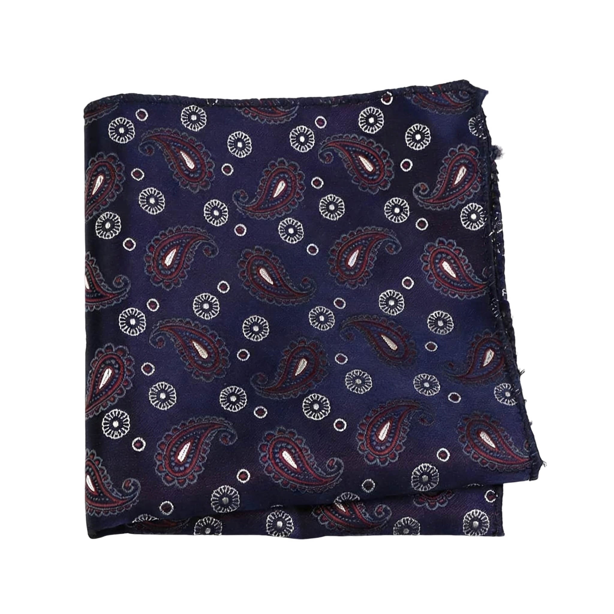 Navy Blue Red Paisley Pocket Square