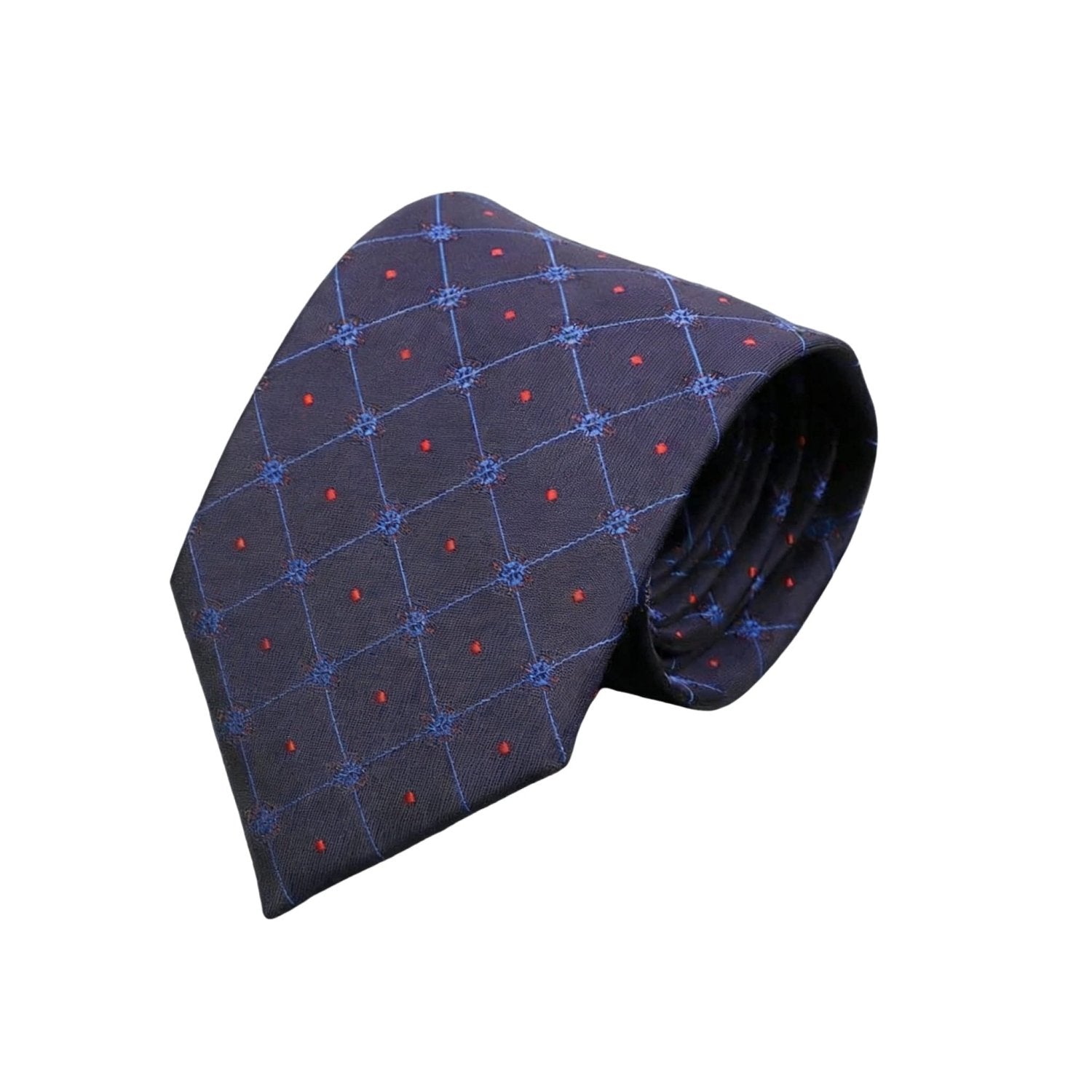 Navy Blue with Blue Grid & Red Dots Necktie
