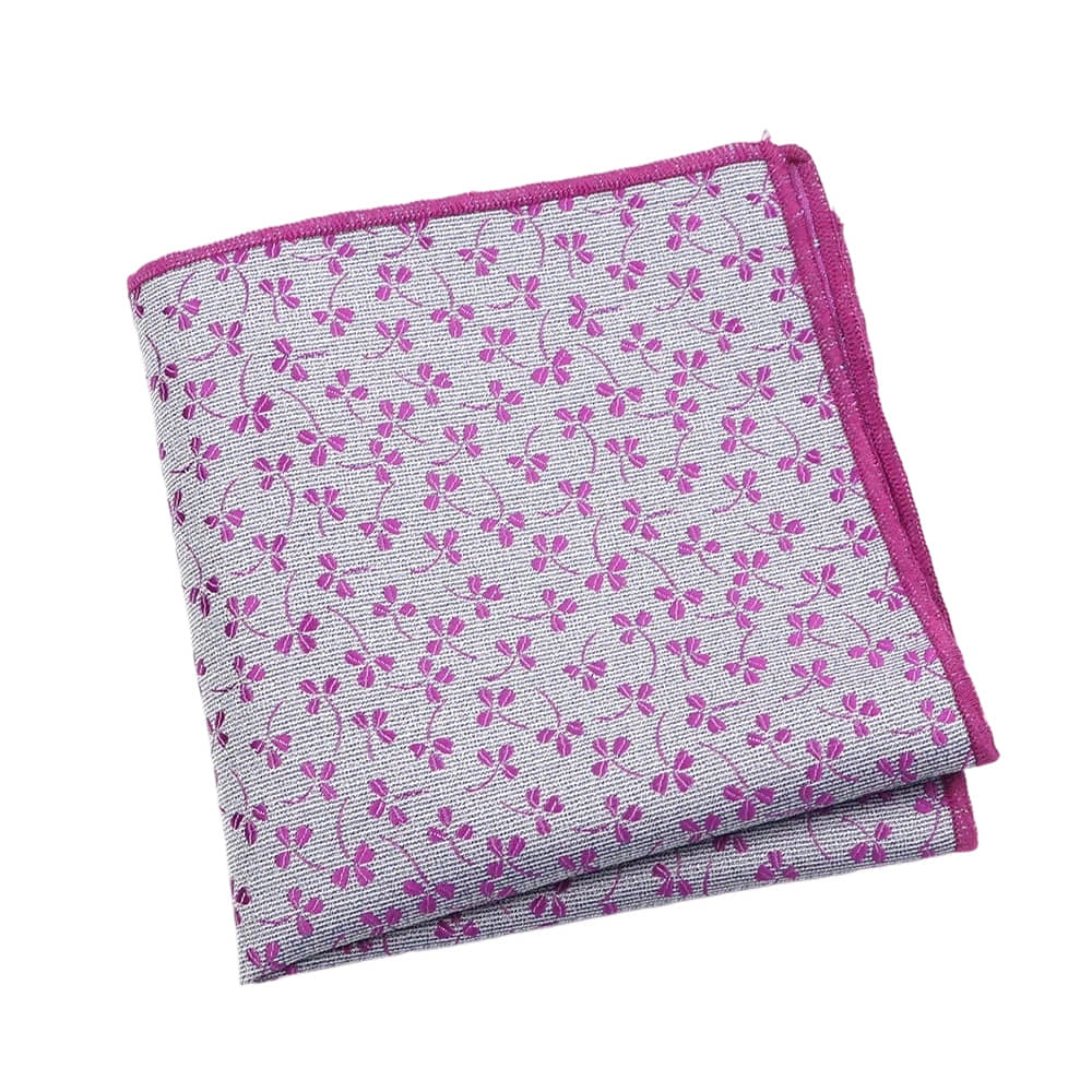 Silver Purple Floral Pocket Square