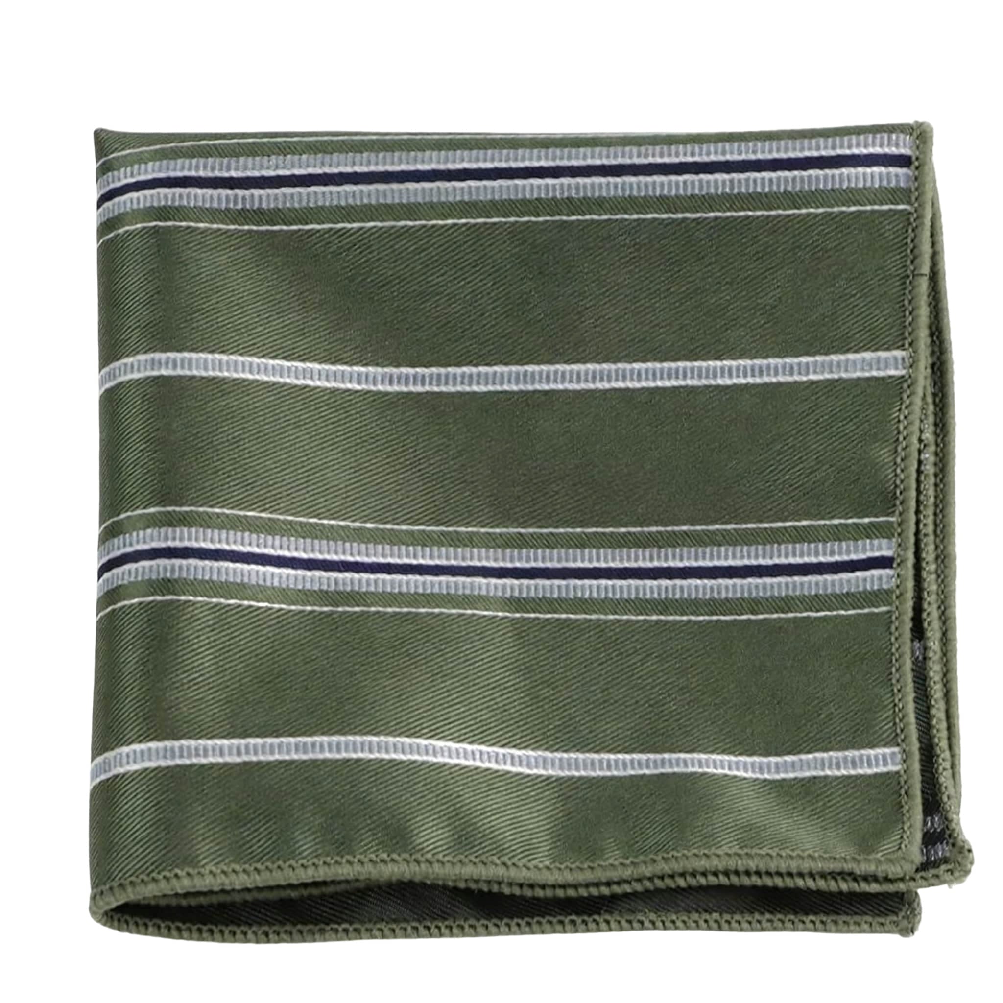 Olive Green White Striped Pocket Square