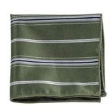 Olive Green White Striped Pocket Square