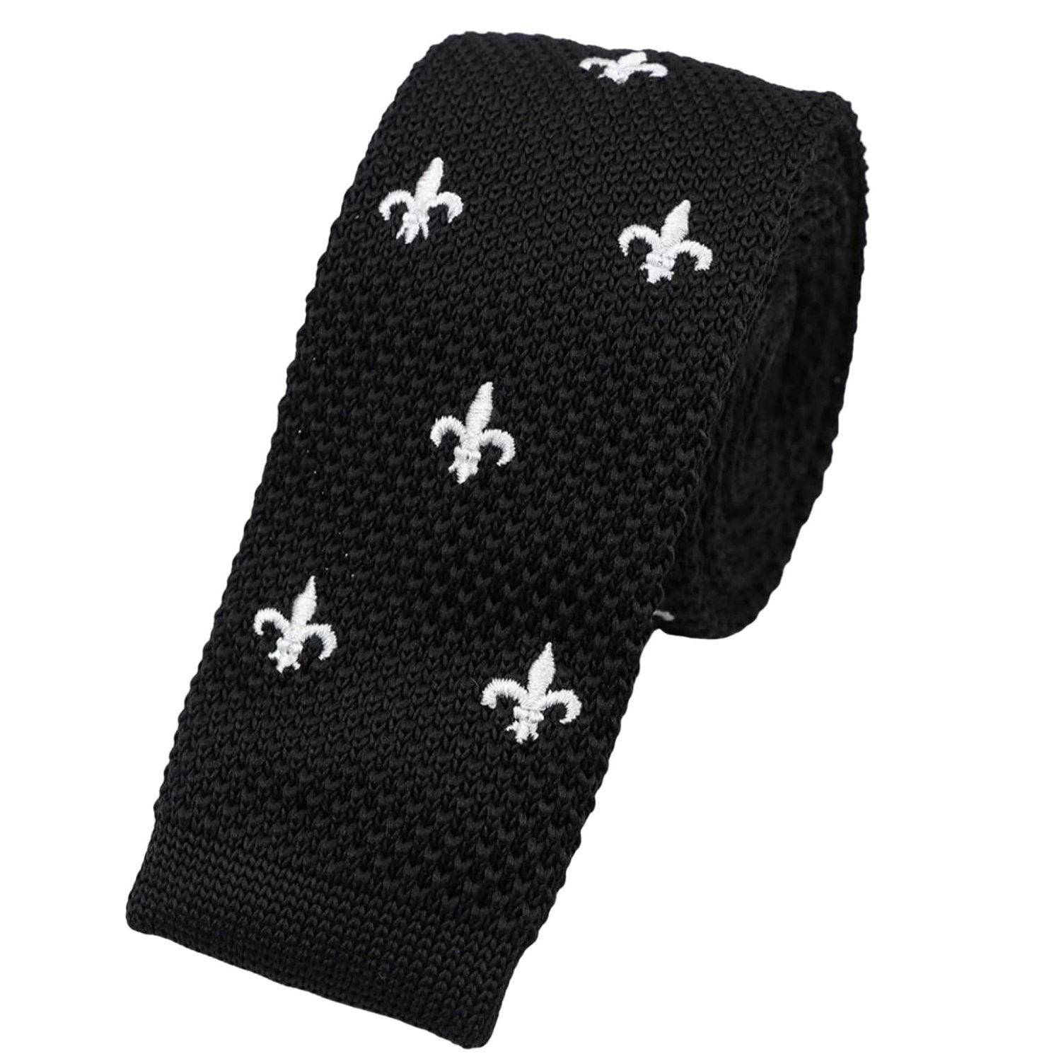 Black With White Fleur-de-Lis Necktie