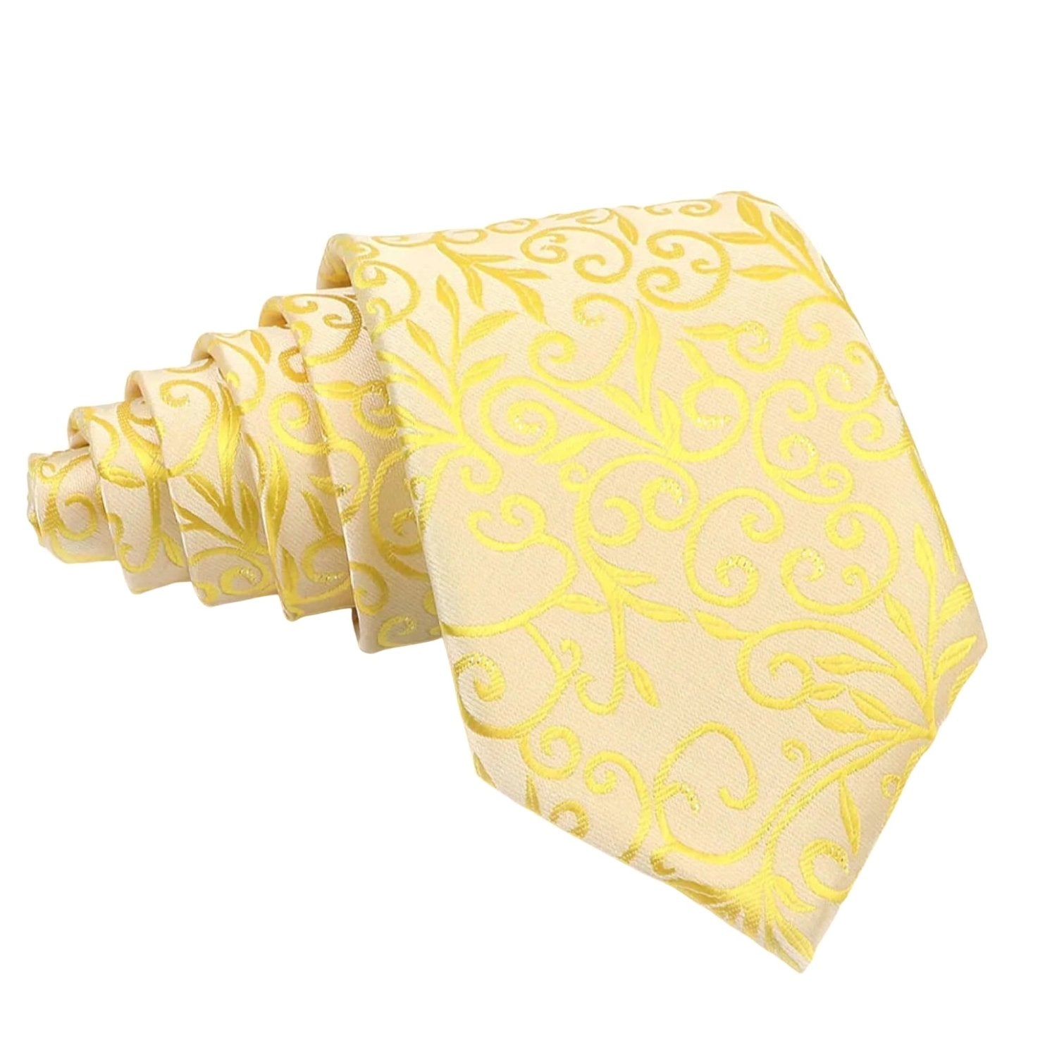 Cream With Yellow Floral Scroll Necktie