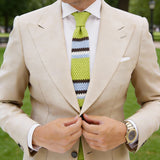Green with Black White SkyBlue Striped Knitted Necktie