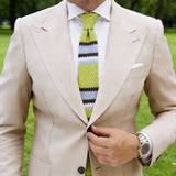 Green with Black White SkyBlue Striped Knitted Necktie
