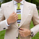 Green with Black White SkyBlue Striped Knitted Necktie