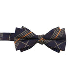 Navy Blue Orange Plaid Bowtie