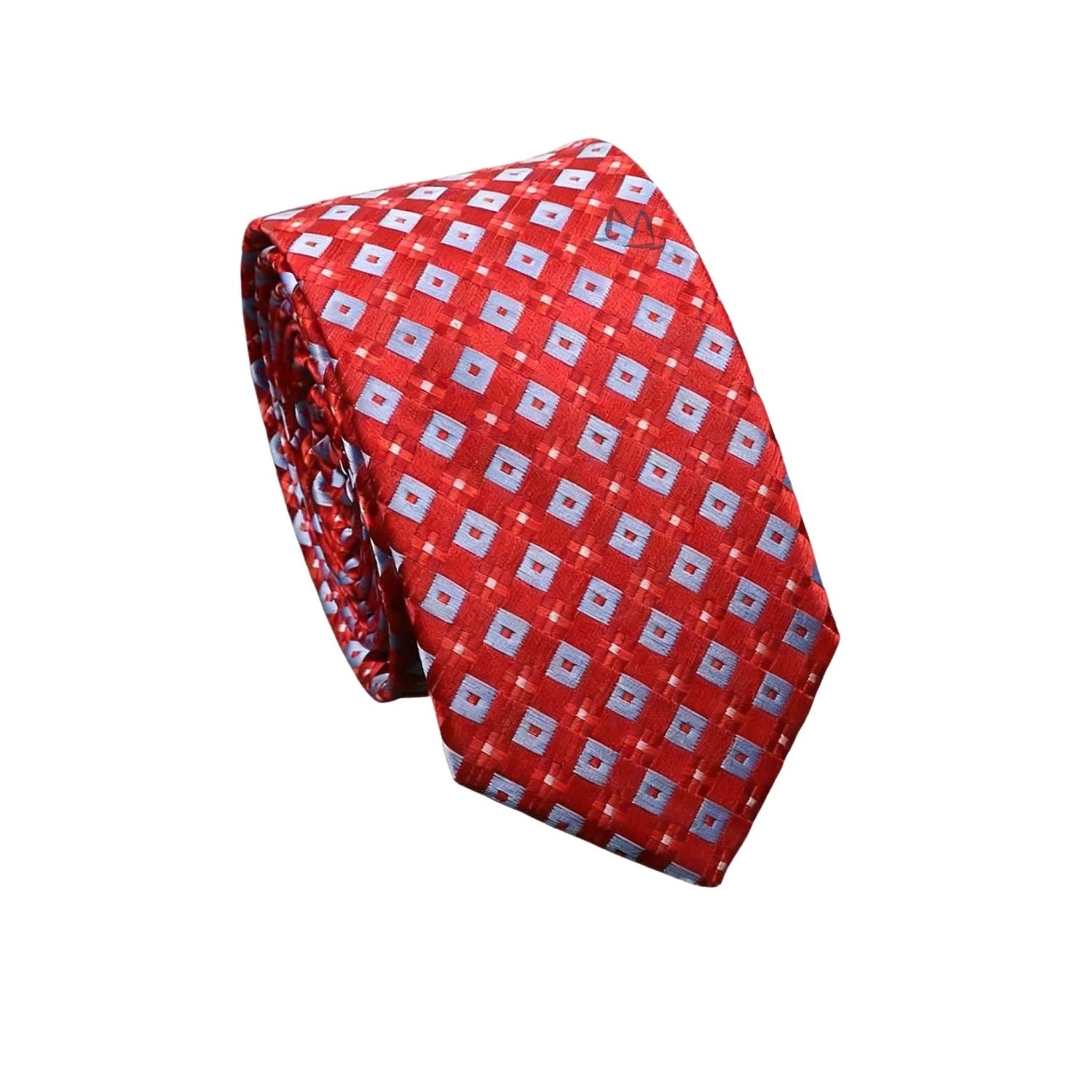 Red With Light Blue Squares Necktie