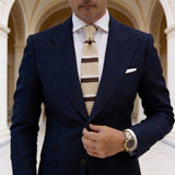 Beige With Brown White Stripes Knitted Necktie