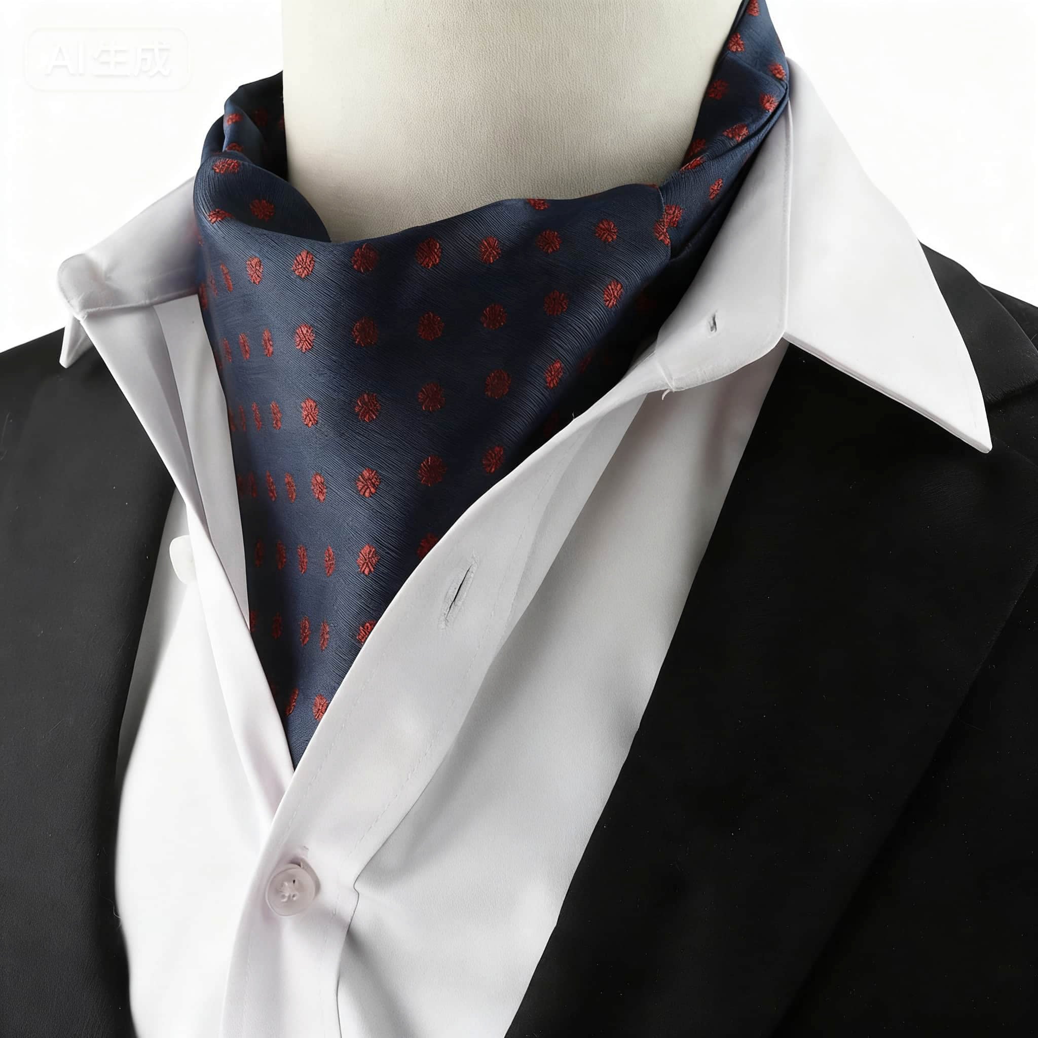 Navy Blue Red Floral Ascot