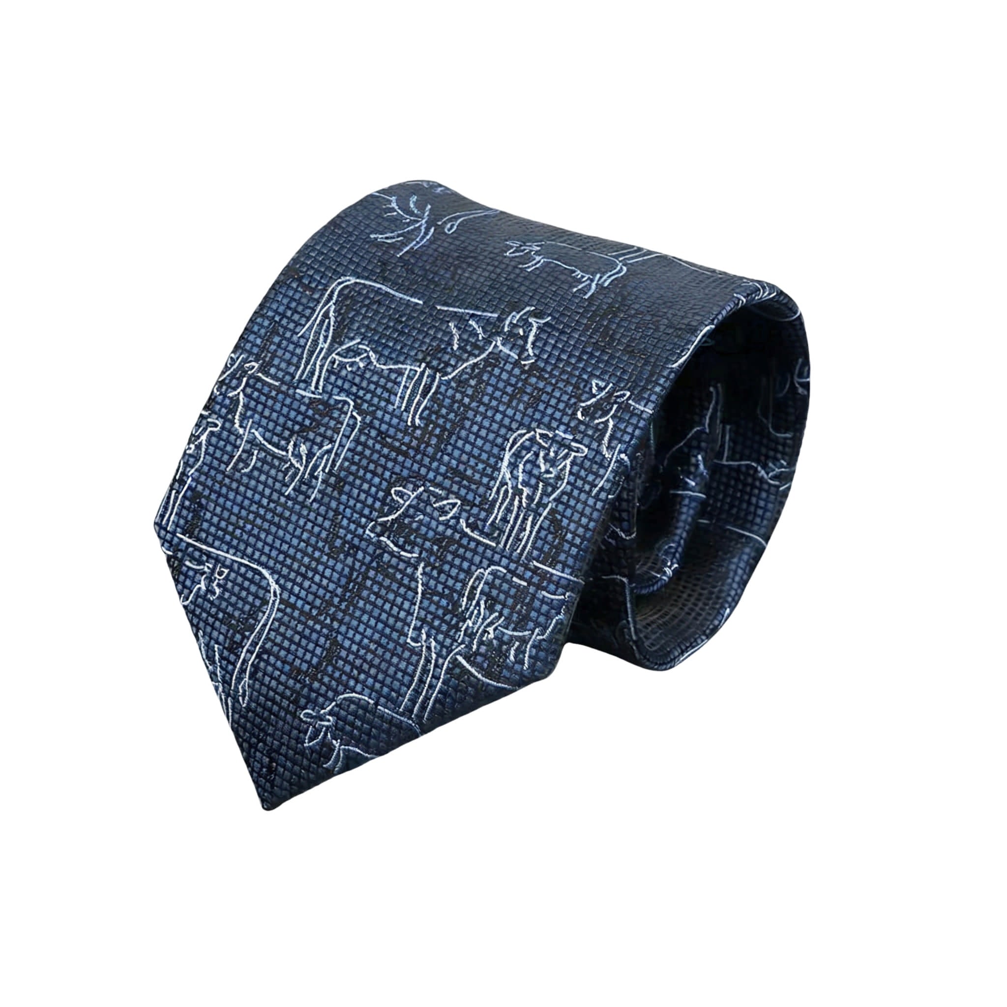 Navy Blue With White Animal Outline Necktie