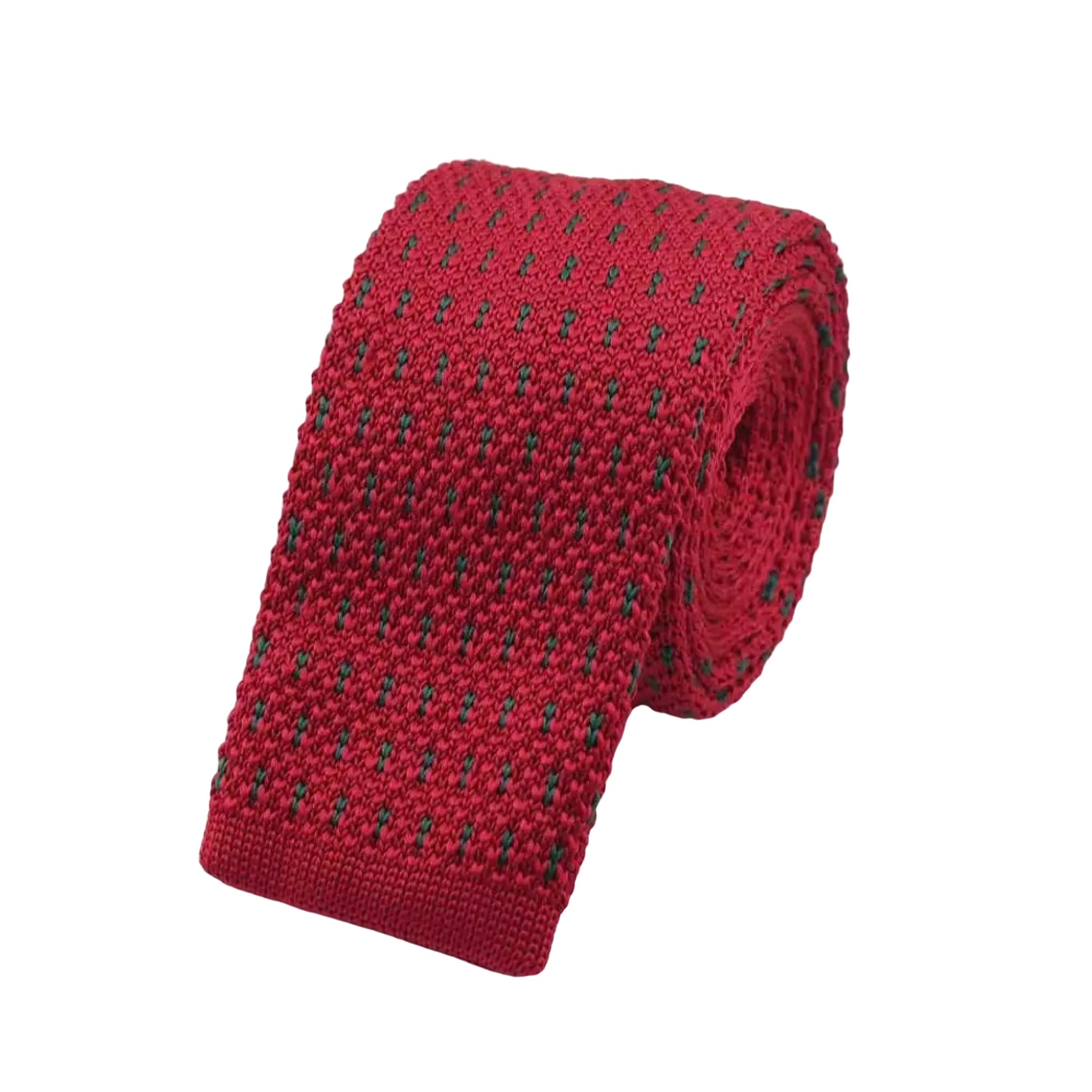 Red Green Dot Knitted Tie