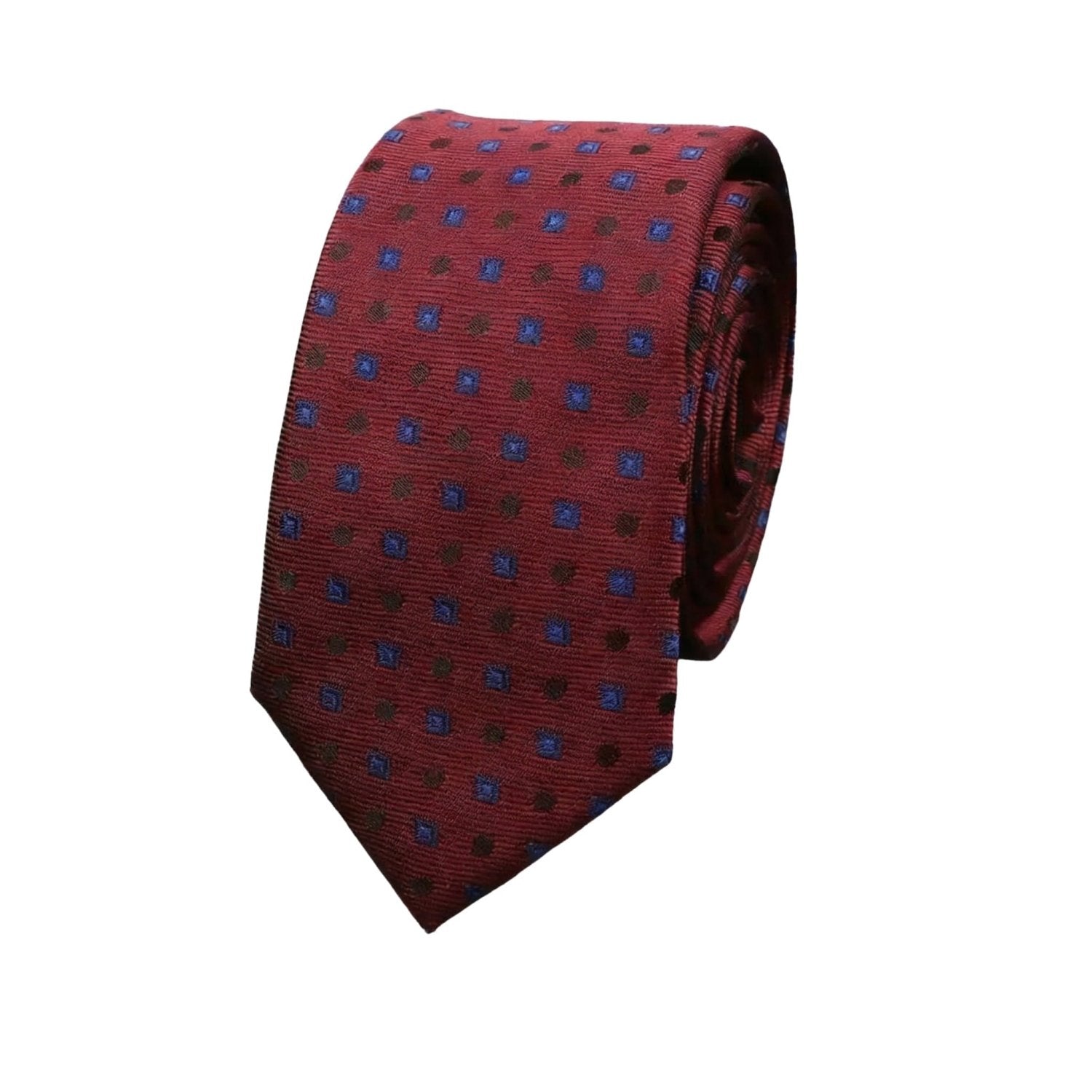 Red With Blue Square Brown Dot Necktie