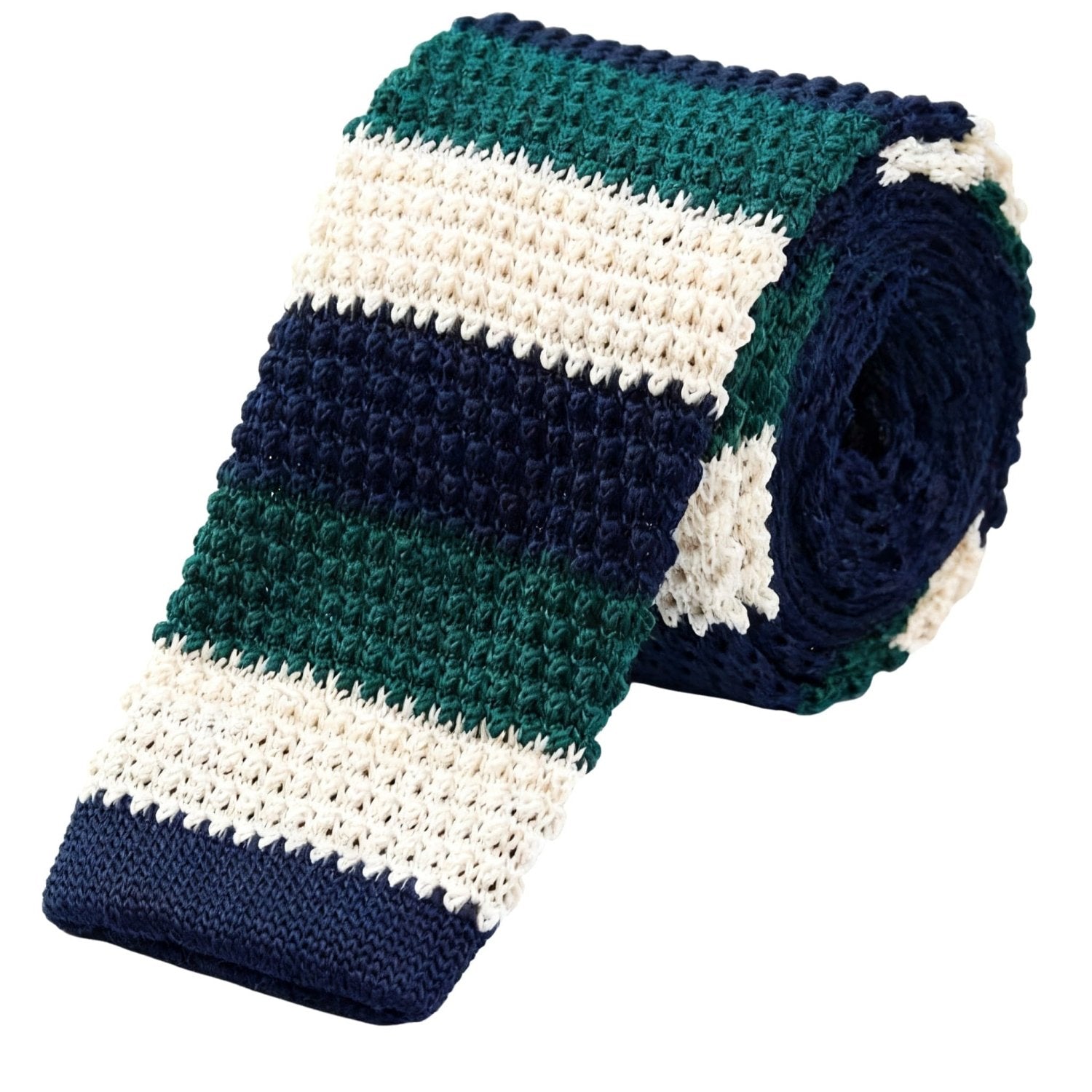 Green With Navy Blue And White Striped Necktie