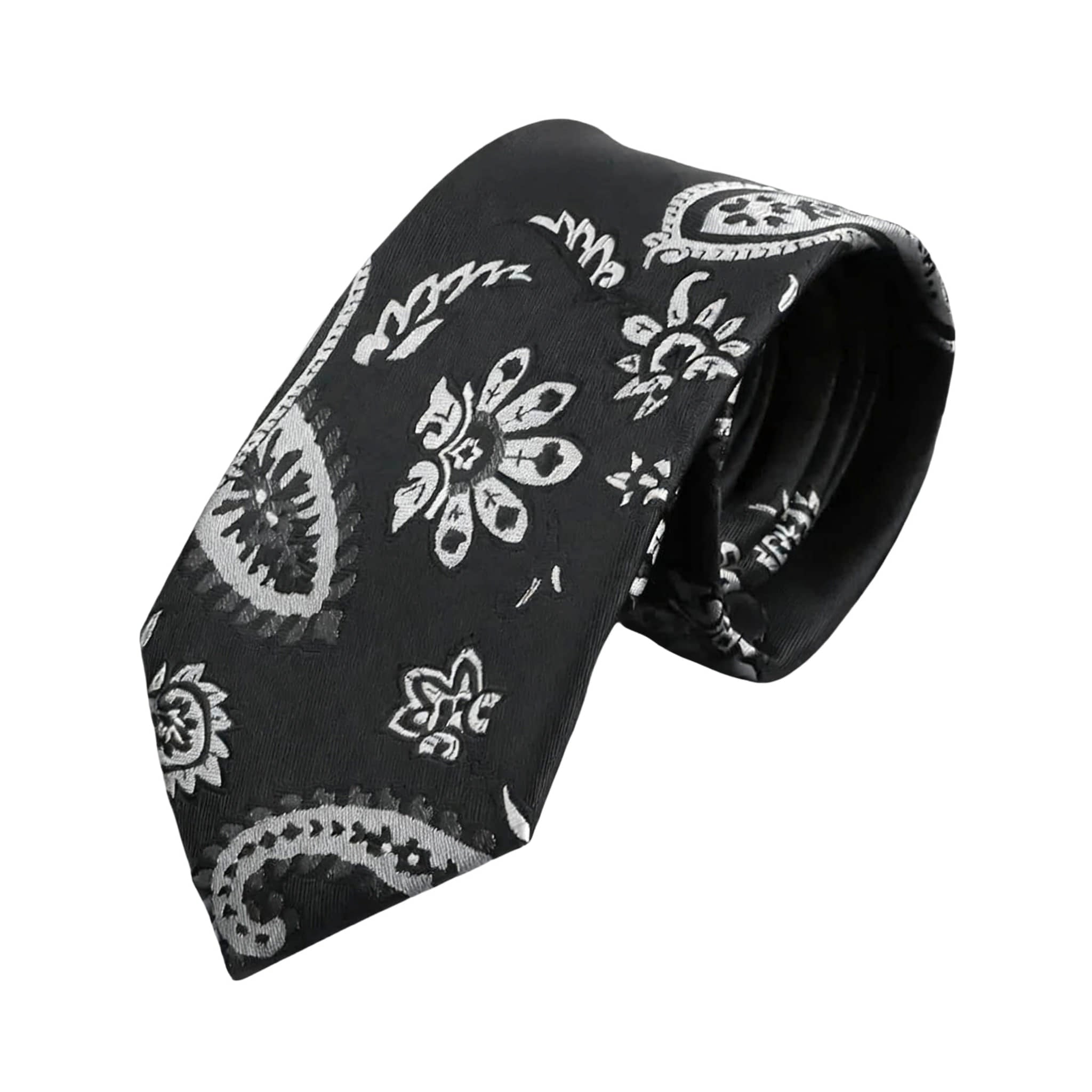 Black White Paisley Necktie