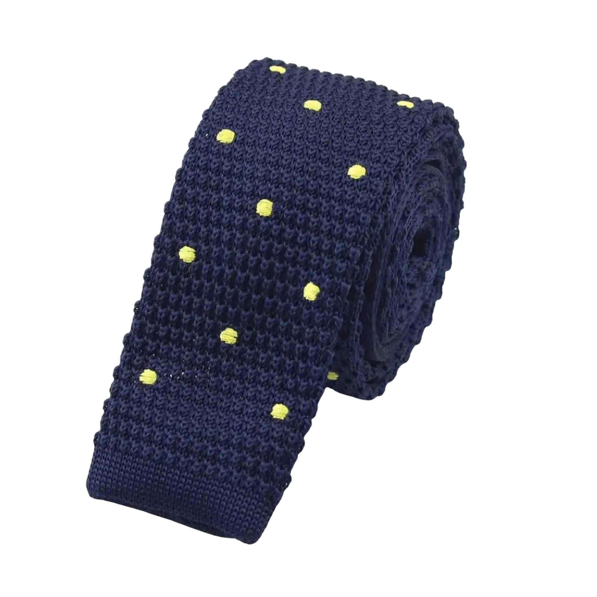 Navy Yellow Dot Knitted Tie