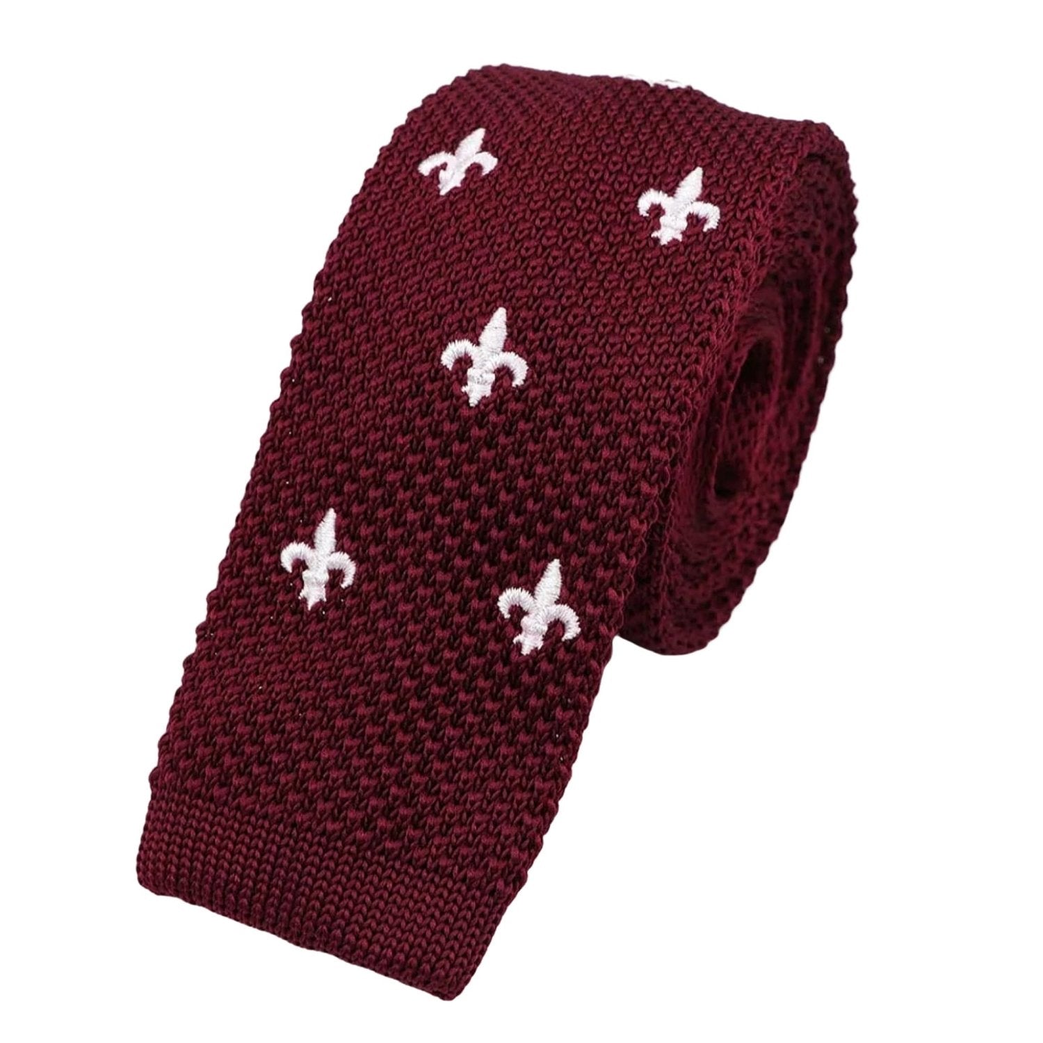Burgundy with White Fleur-de-lis Necktie
