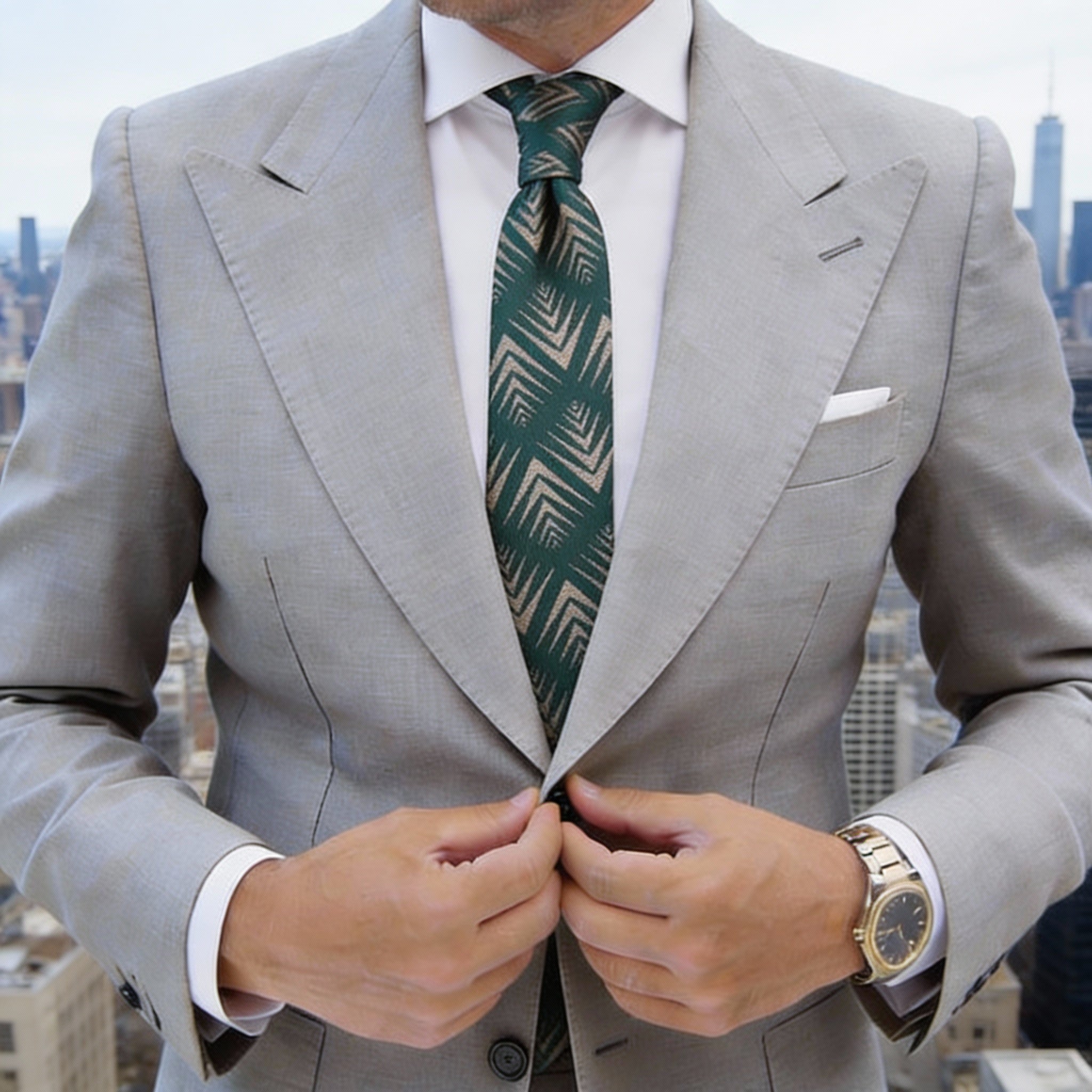 Green With Beige Geometric Arrow Necktie