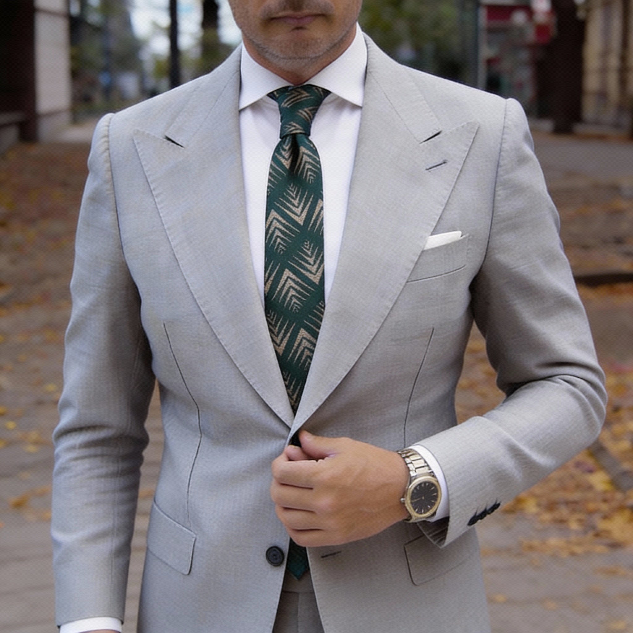 Green With Beige Geometric Arrow Necktie