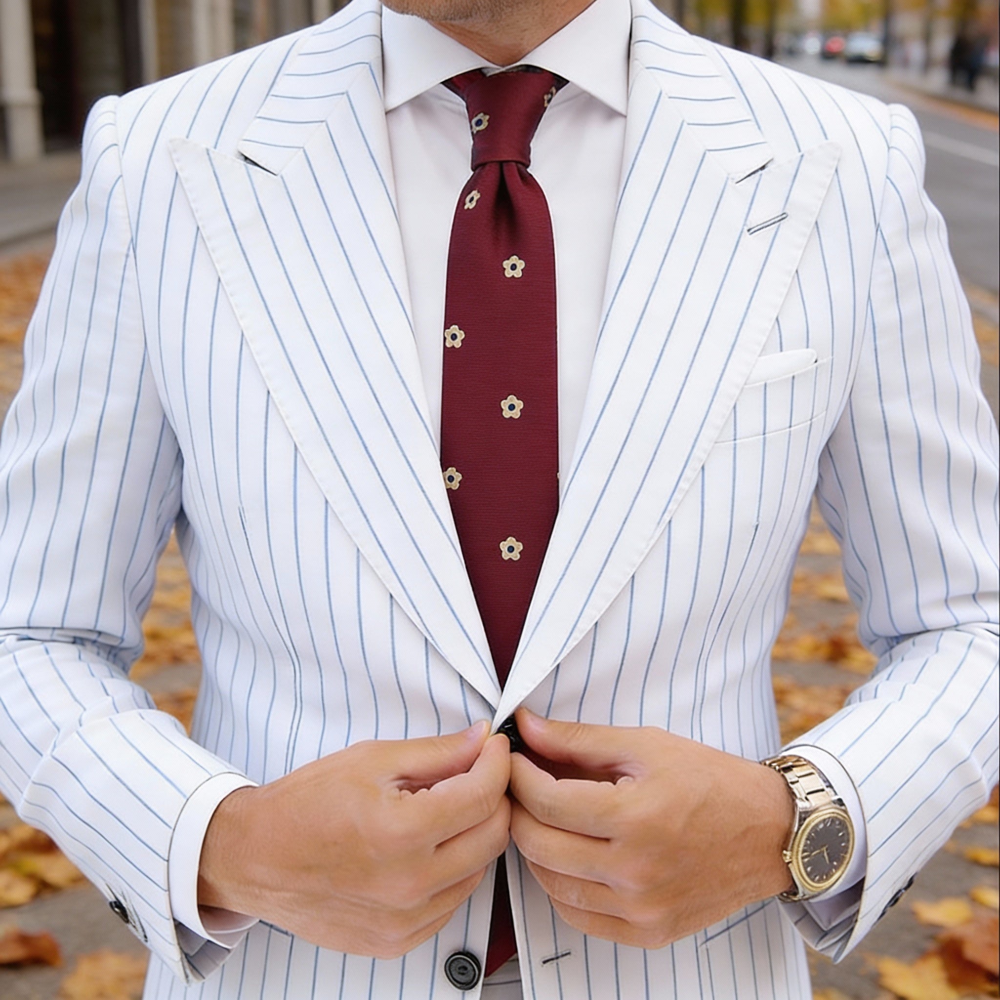 Burgundy With Beige Flower Necktie