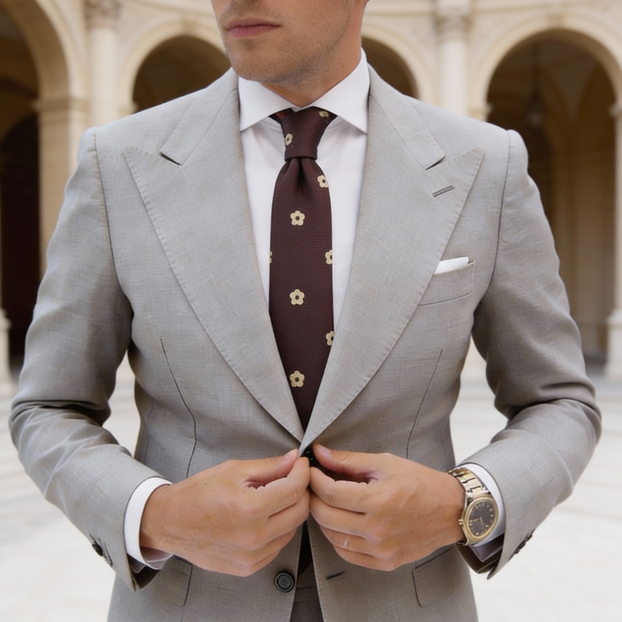 Brown with Beige Flowers Necktie