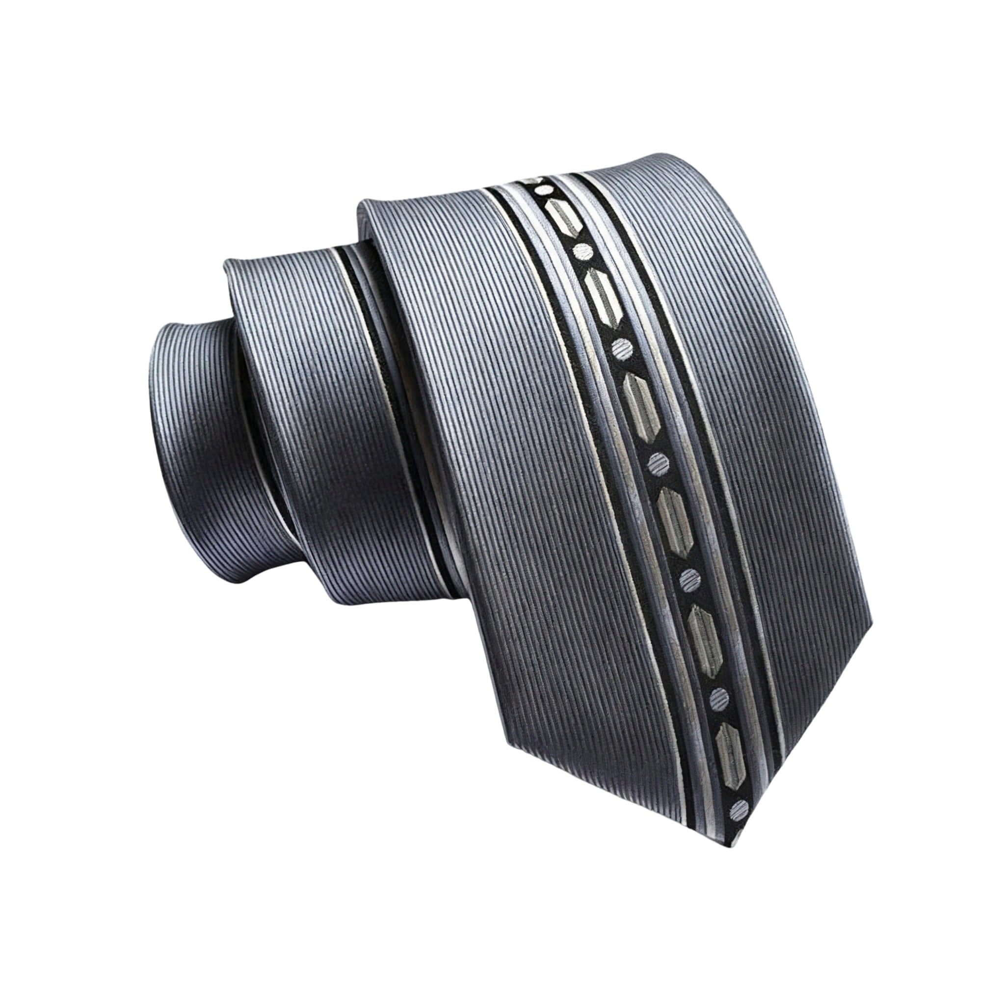 Gray Black Geometric Necktie