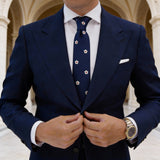 Navy Blue With White Flower Necktie