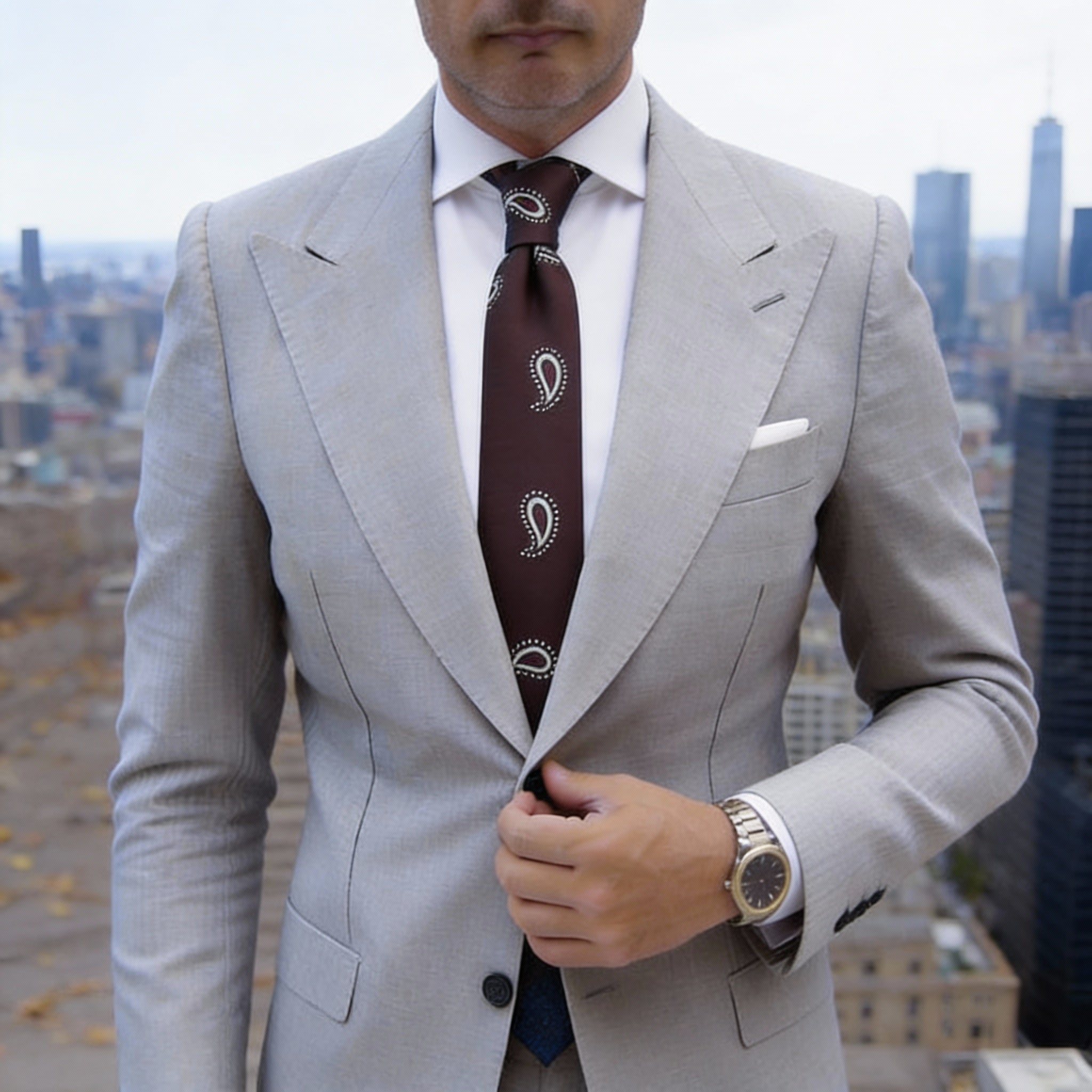 Brown With White Paisley Necktie