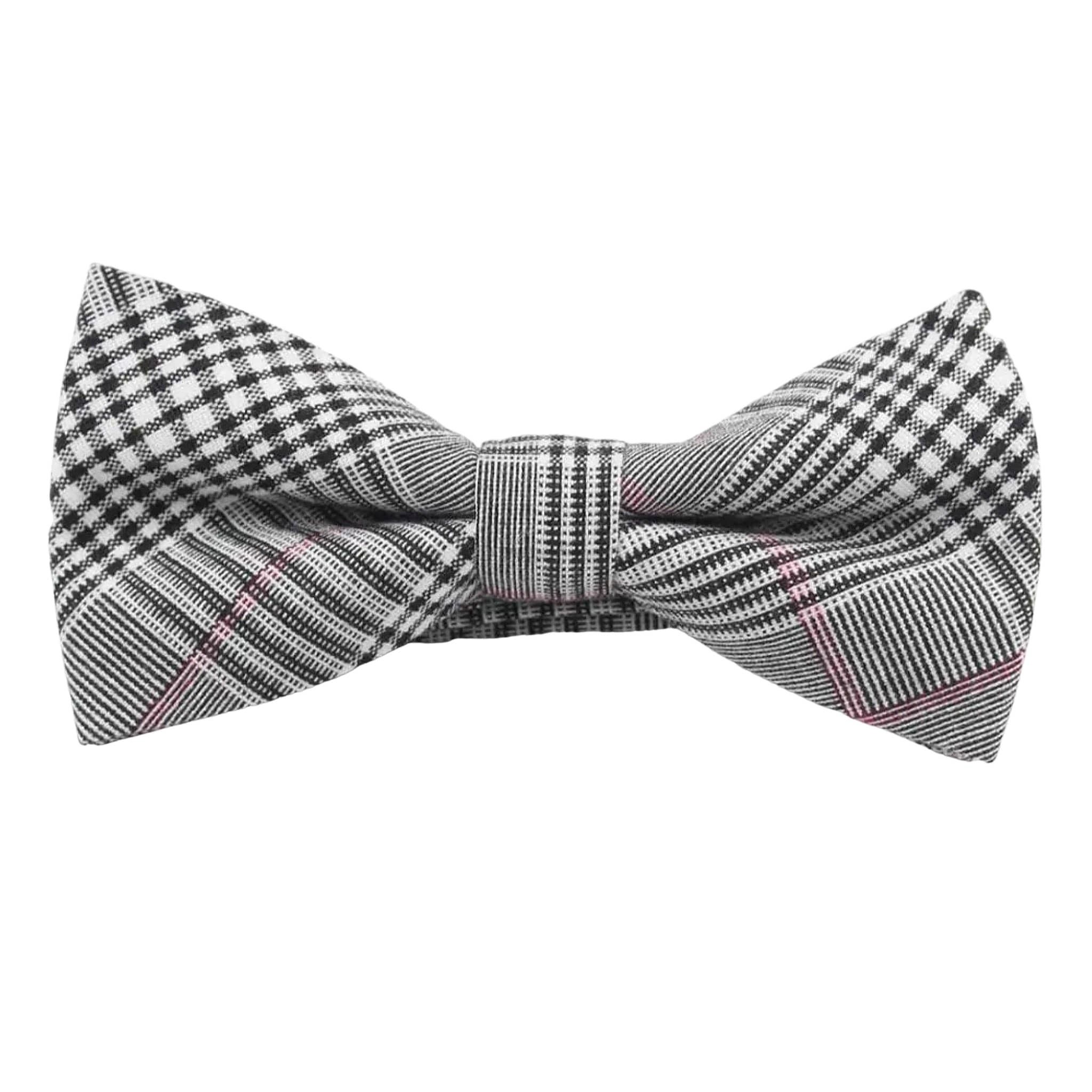 Grey Pink Plaid Bow Tie