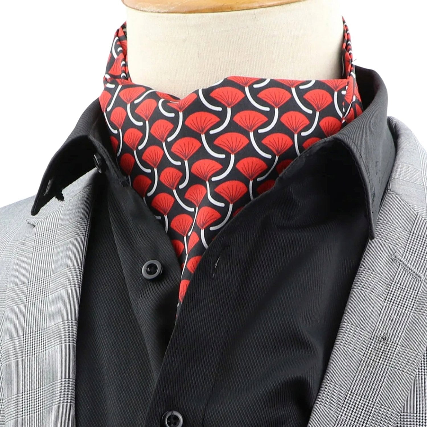 Black With Red Leaf Necktie