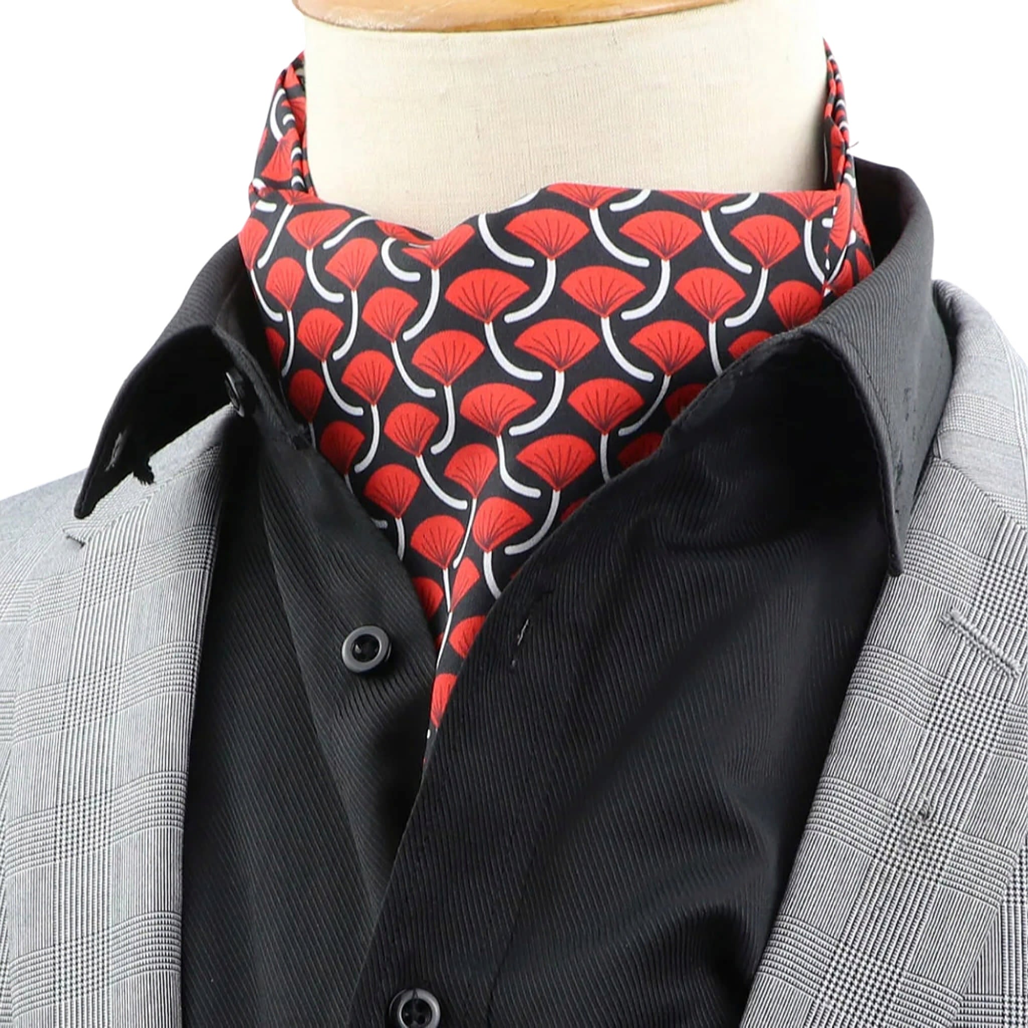Black Red Floral Ascot