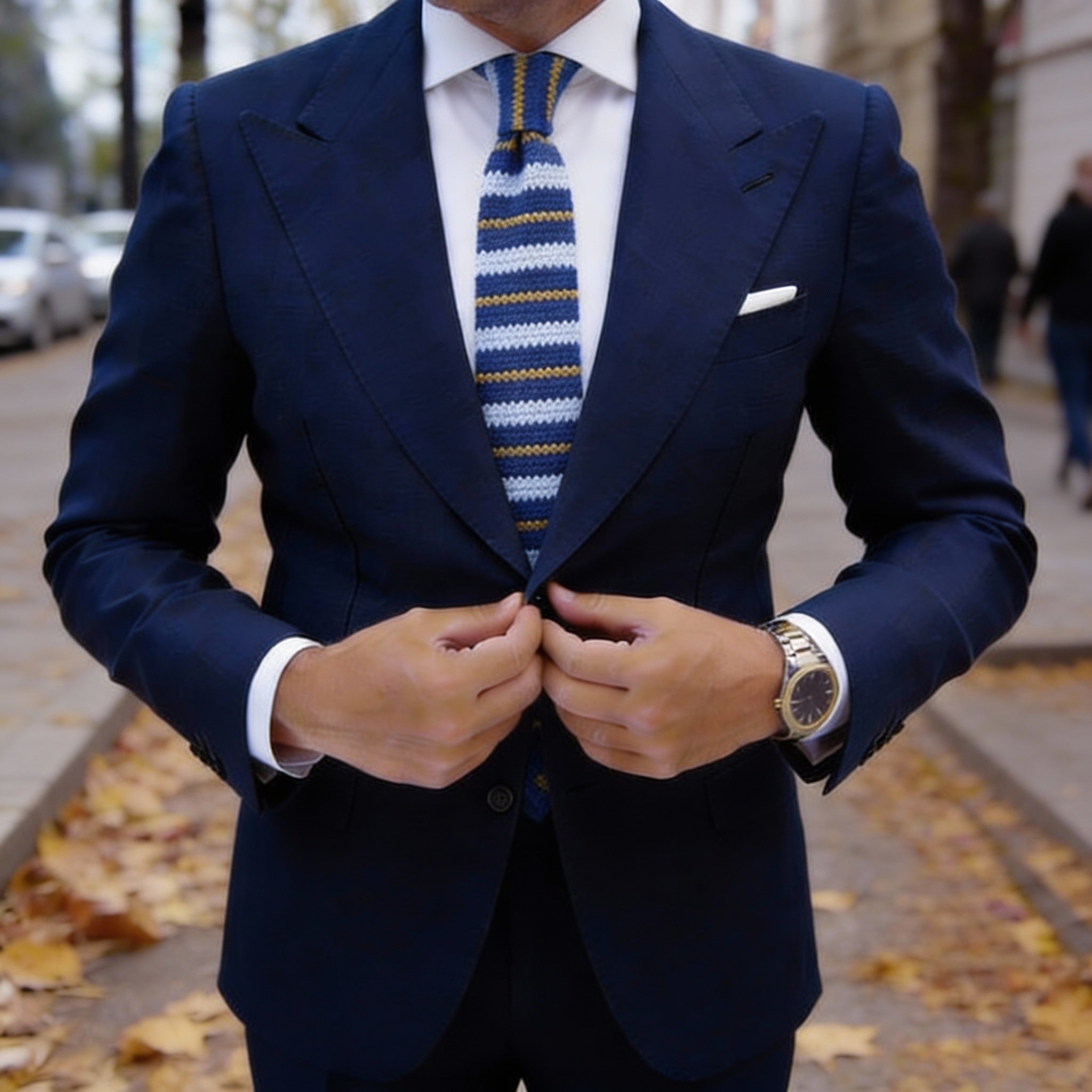 Light Blue With Yellow & Dark Blue Striped Knitted Necktie