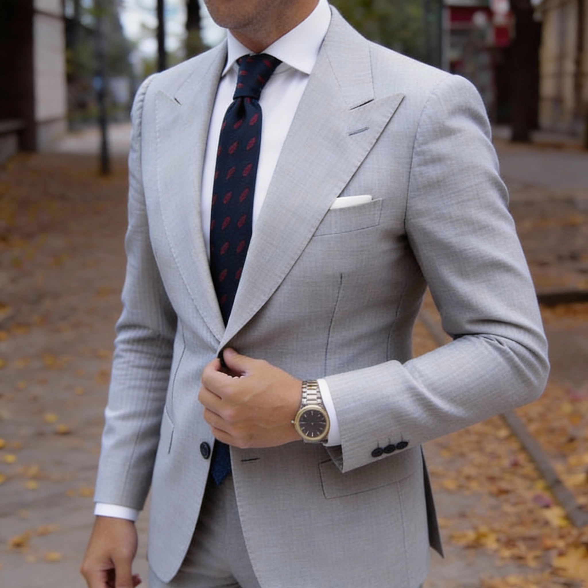 Navy Blue Necktie With Red Spiral Patterns