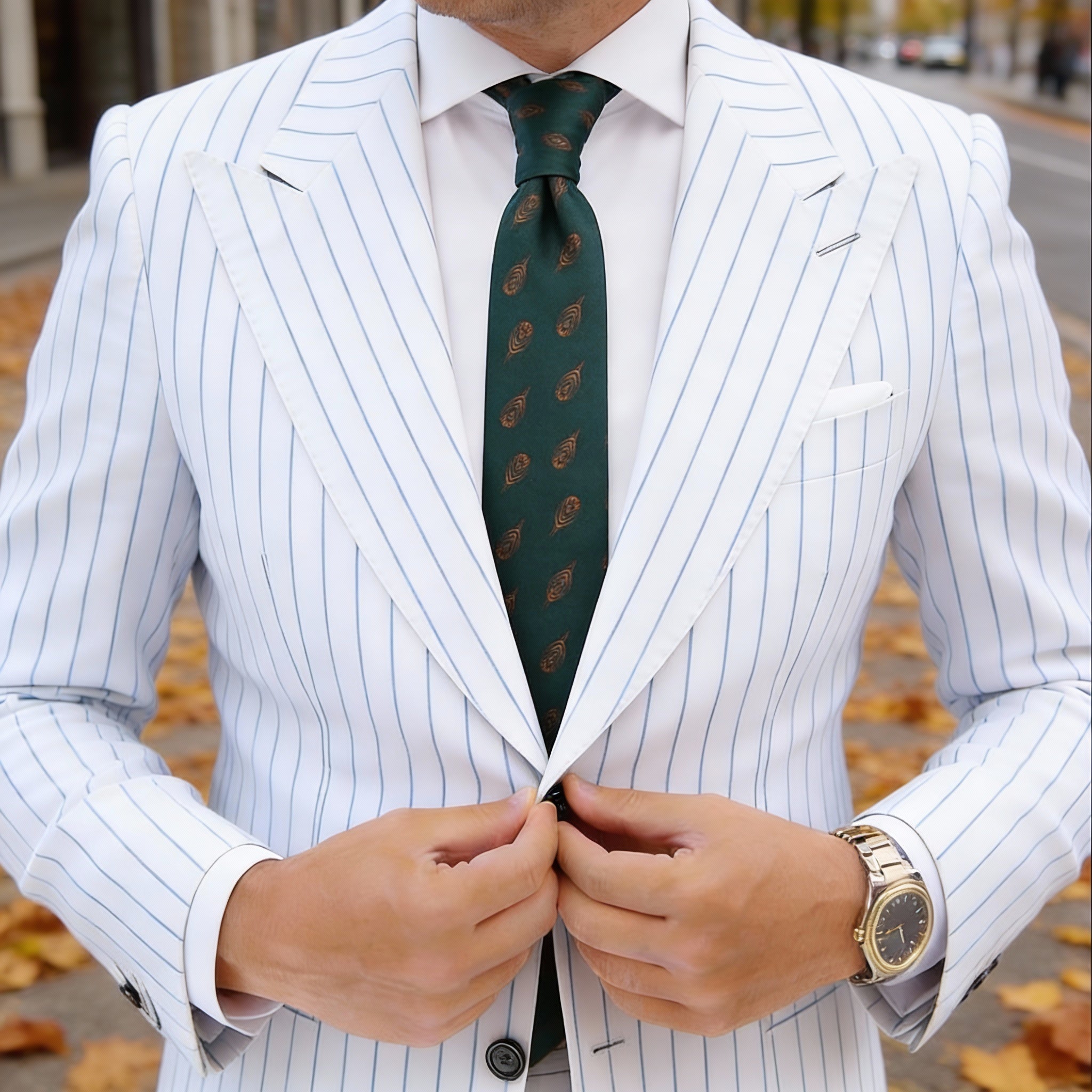 Dark Green With Golden Peacock Feather Necktie