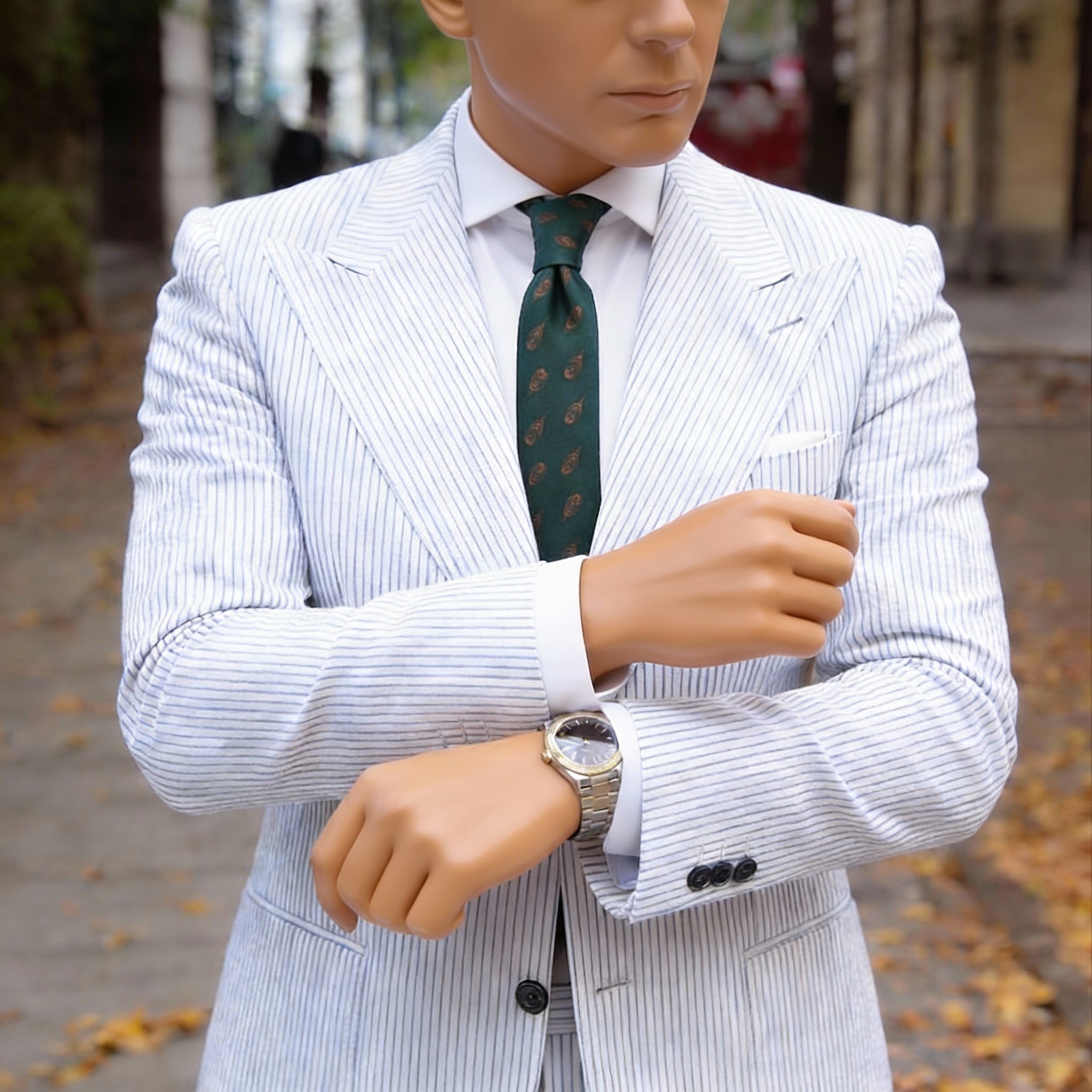 Dark Green With Golden Peacock Feather Necktie