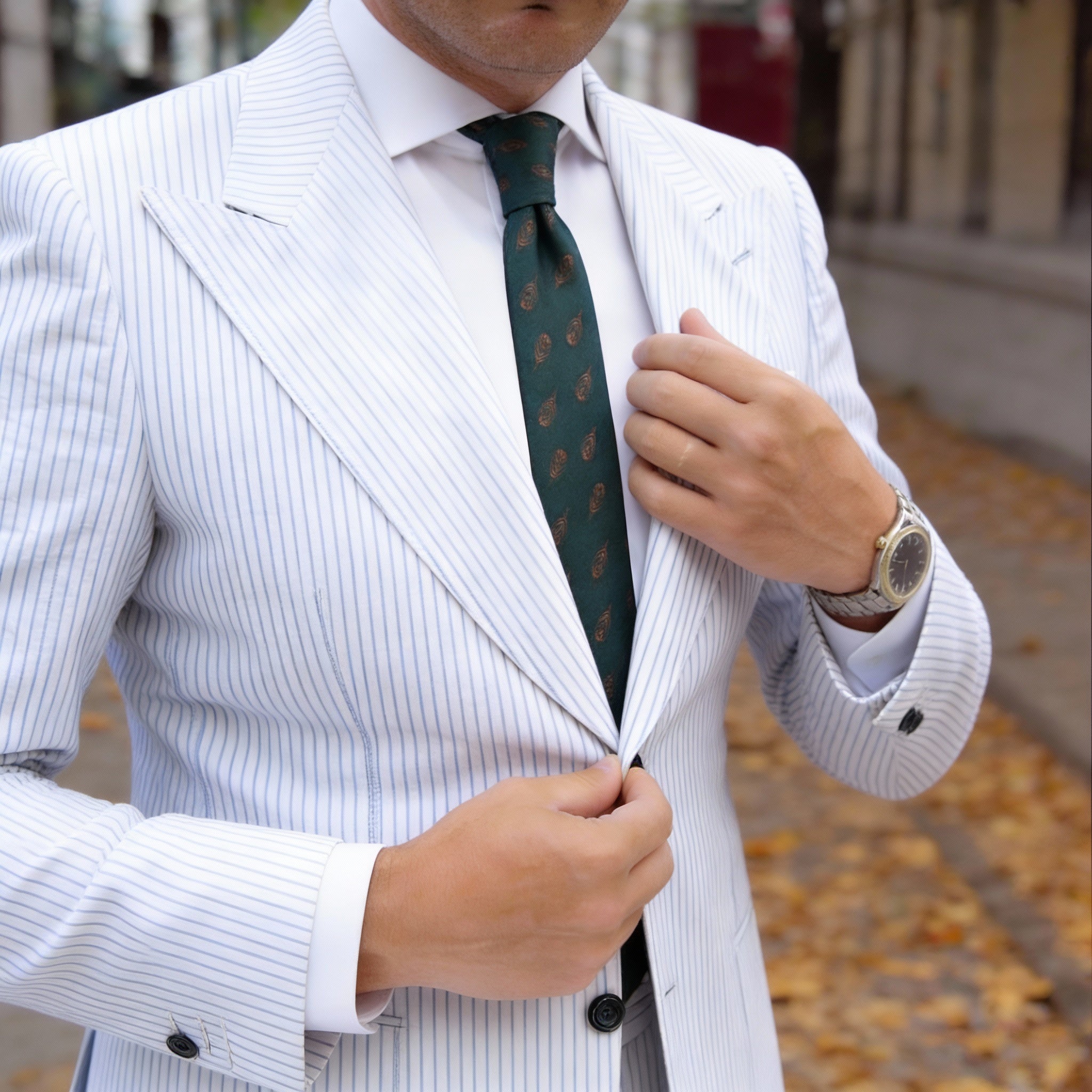 Dark Green With Golden Peacock Feather Necktie