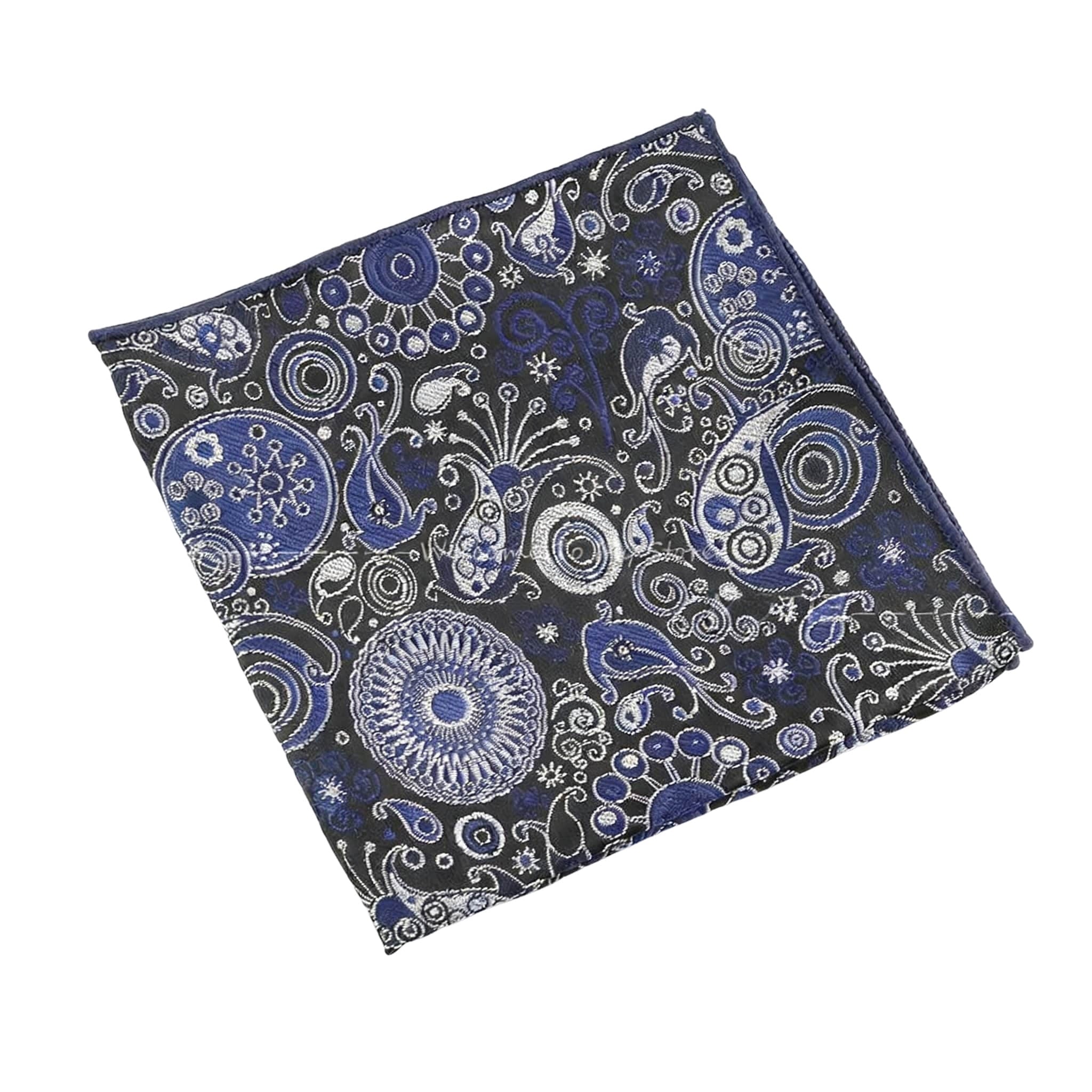 Black Blue Paisley Pocket Square