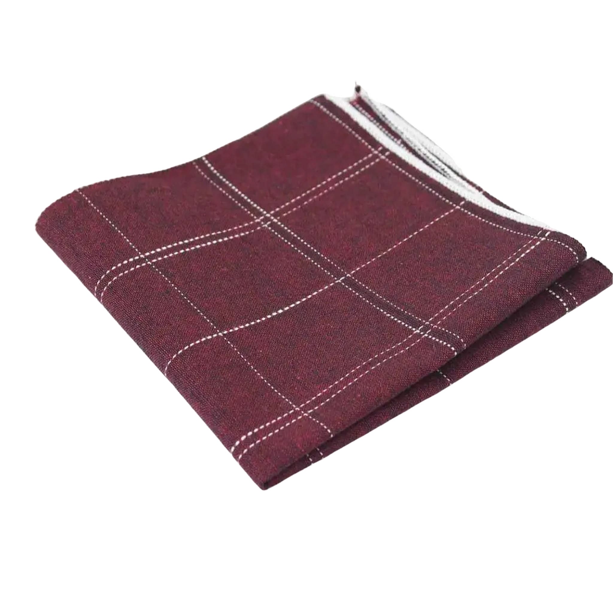 Burgundy White Checked Pocket Square