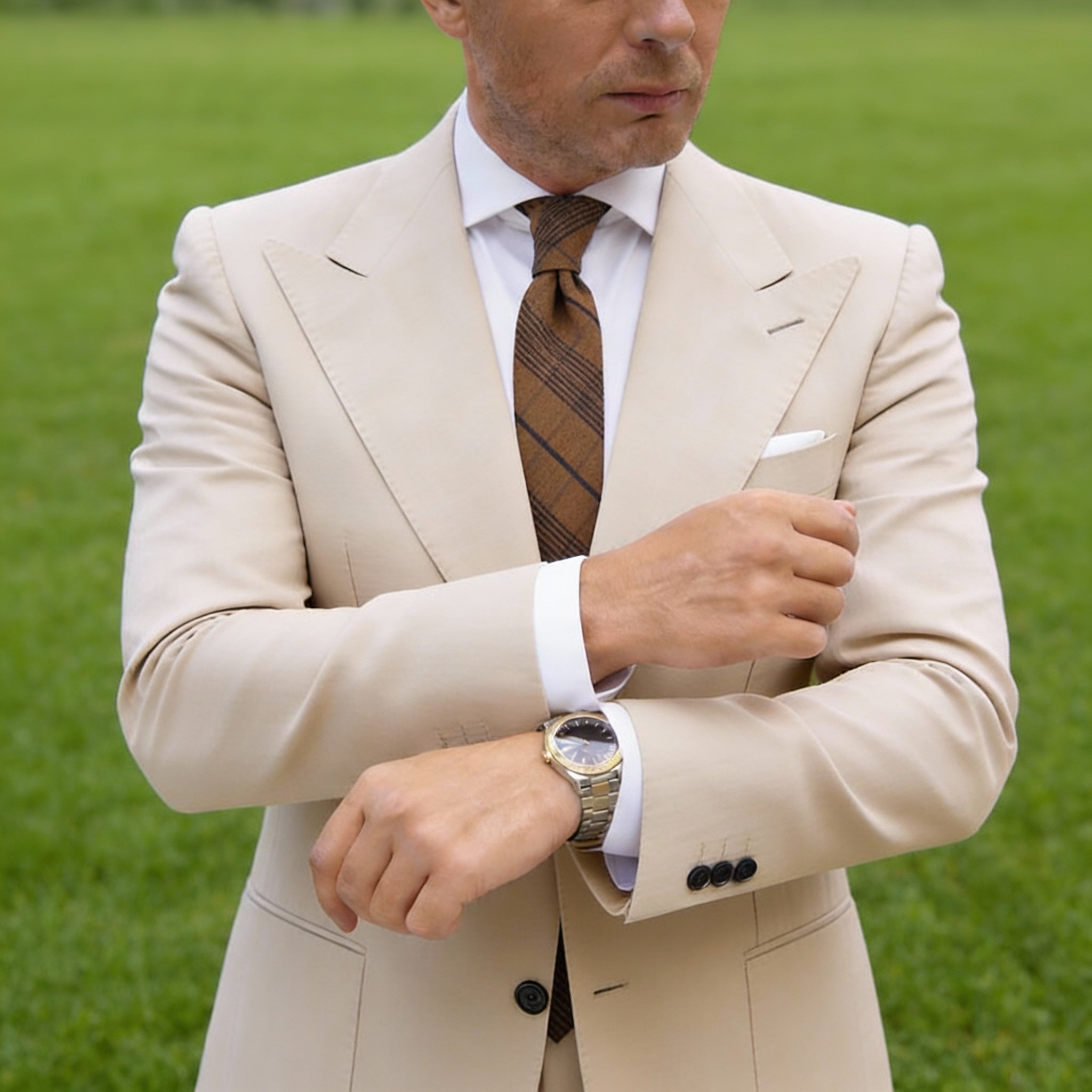 Brown With Black Plaid Stripe Necktie