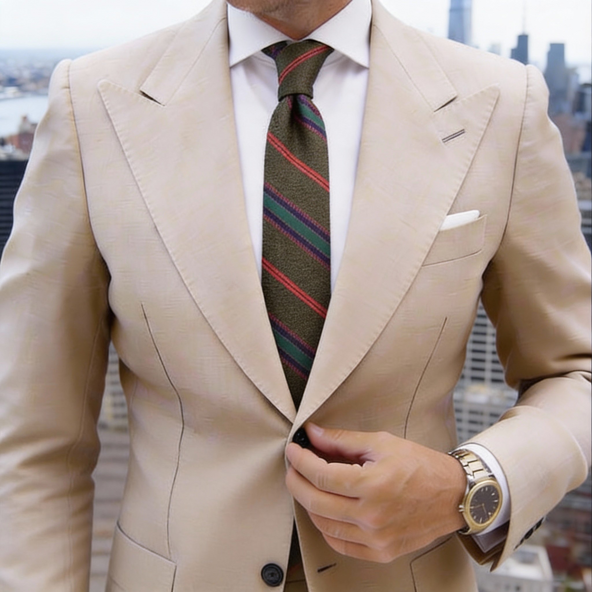 Olive Green With Red, Green, Blue Stripe Necktie