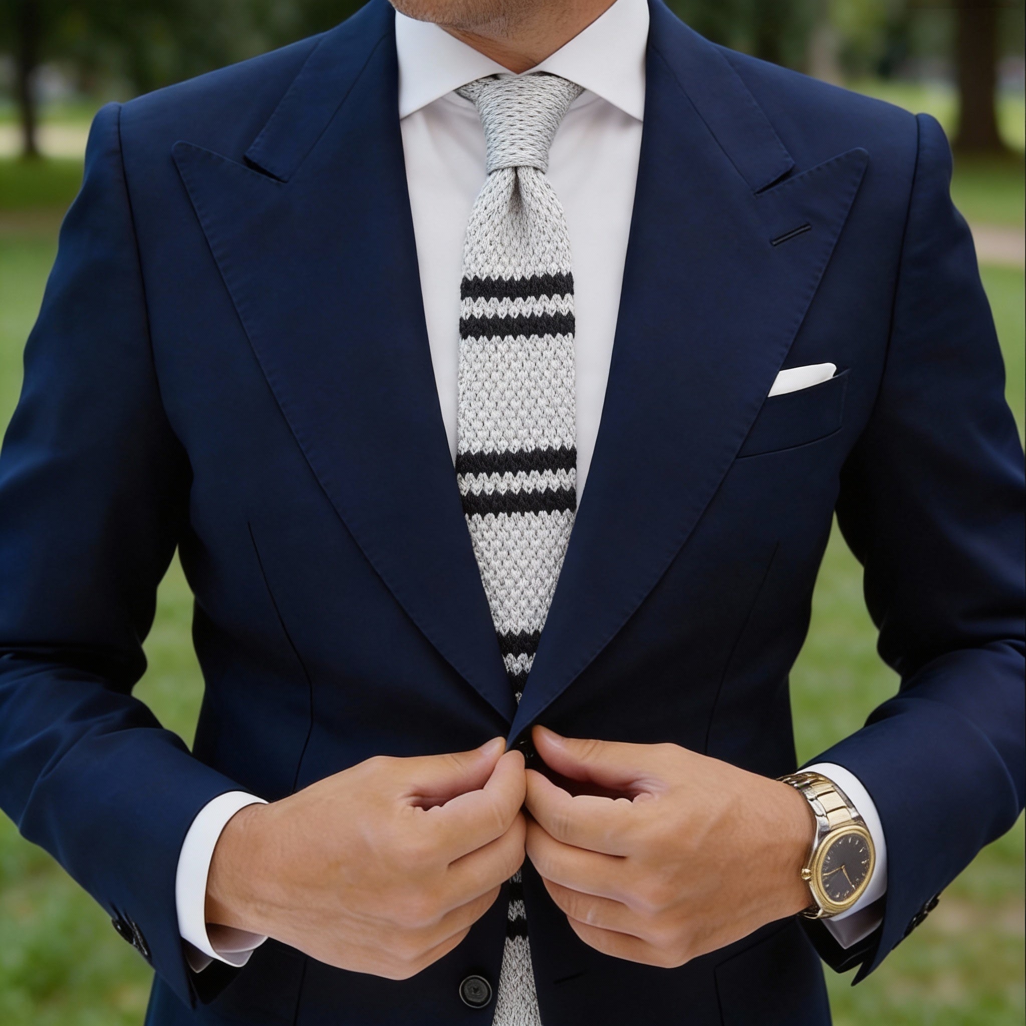 Gray With Black Stripes Knitted Necktie