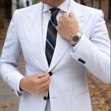 Navy Blue Necktie With Yellow Green Red Stripes