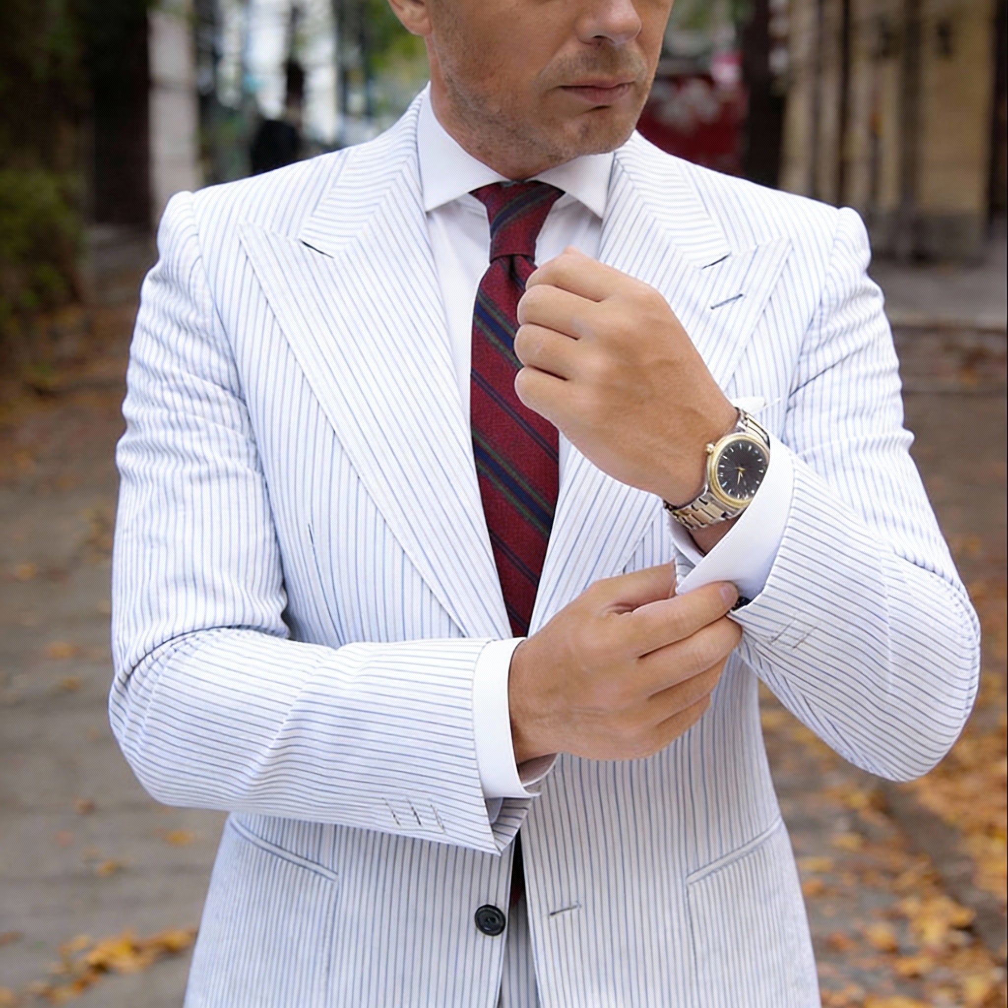 Red Necktie With Blue And Green Striped