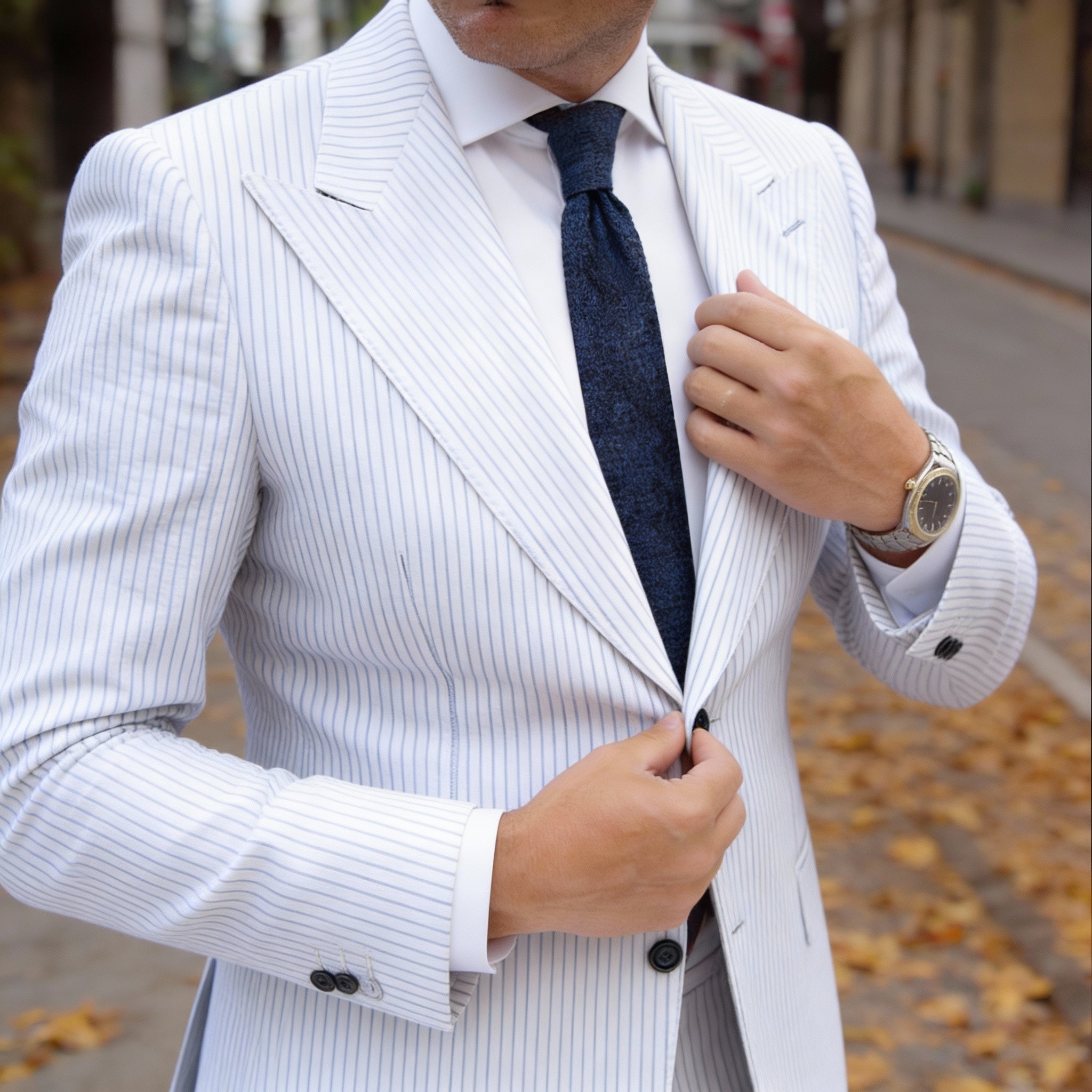 Red Necktie With Blue And Green Striped