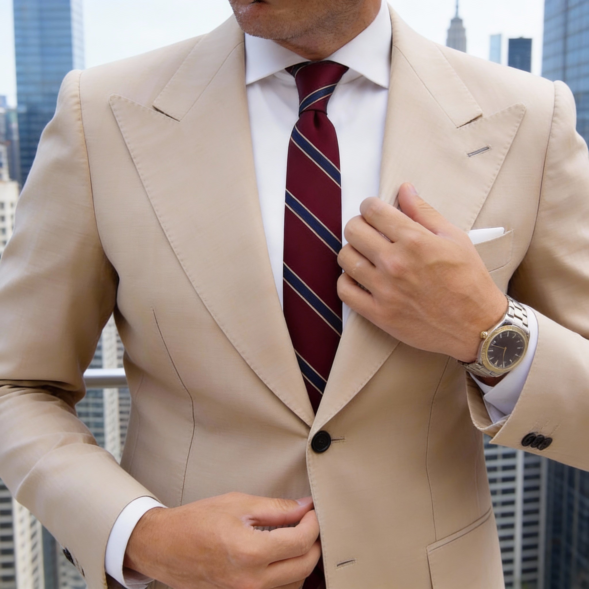 Red With Blue White Striped Necktie