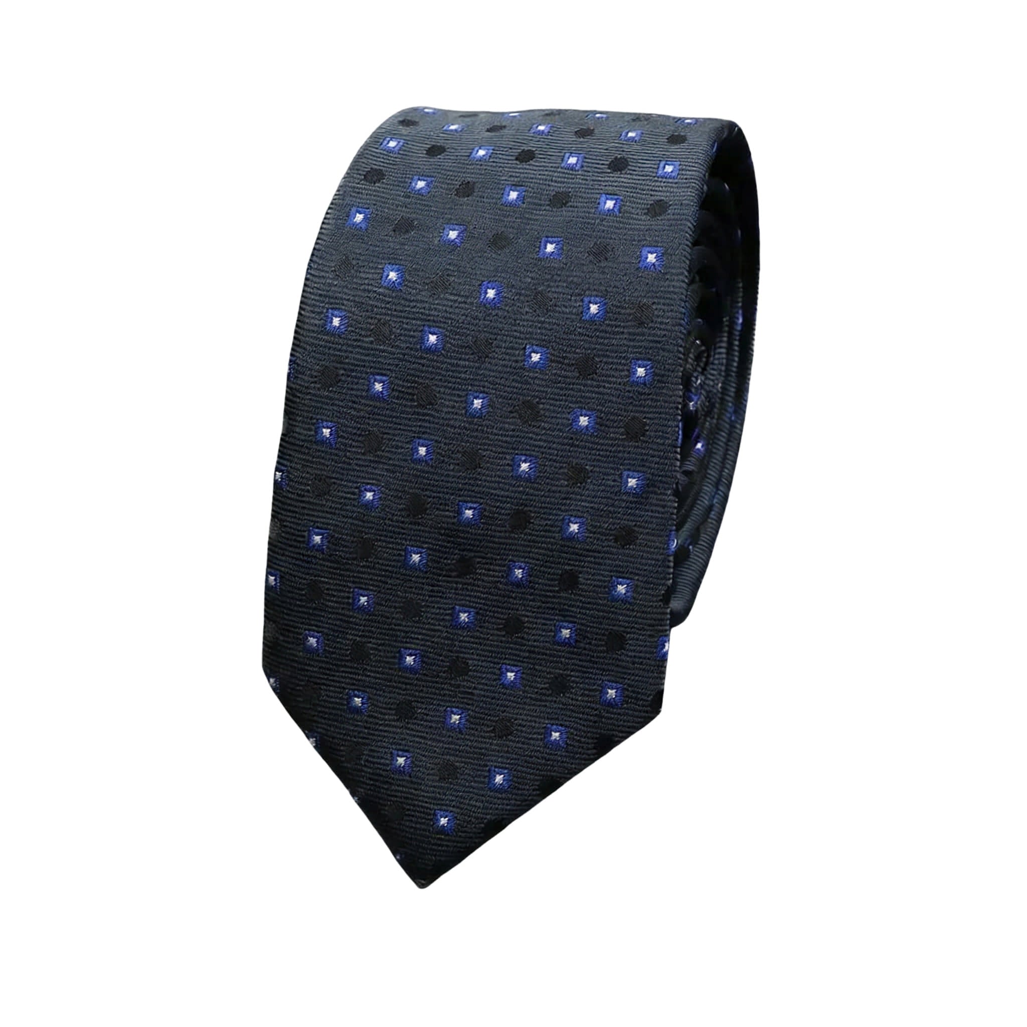 Charcoal Black Blue Dots and Squares Necktie