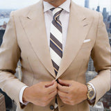 Beige With Dark Brown Blue Yellow Striped Necktie