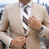 Beige With Dark Brown Blue Yellow Striped Necktie