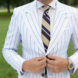 Beige with Navy, Red & White Striped Necktie
